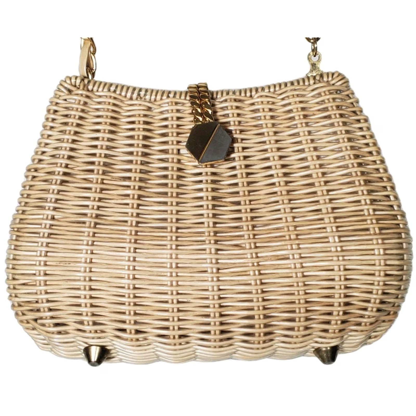Asket VINTAGE Crossbody Bag Natural Wicker Woven Basket with Metal Foldover Clasp, Vinyl Coated, Small, Classic Retro, Womens Size S / US 4 / IT 40 - 3 Thumbnail