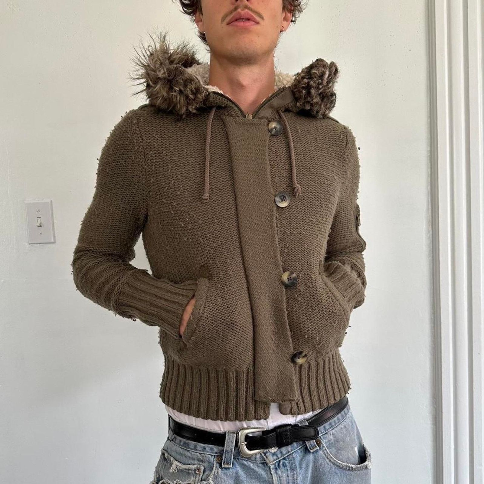 American Eagle Outfitters × Vintage Vintage Y2K Knit Fur American Eagle Zip Up Sweater Hoodie Size M / US 6-8 / IT 42-44 - 1 Thumbnail