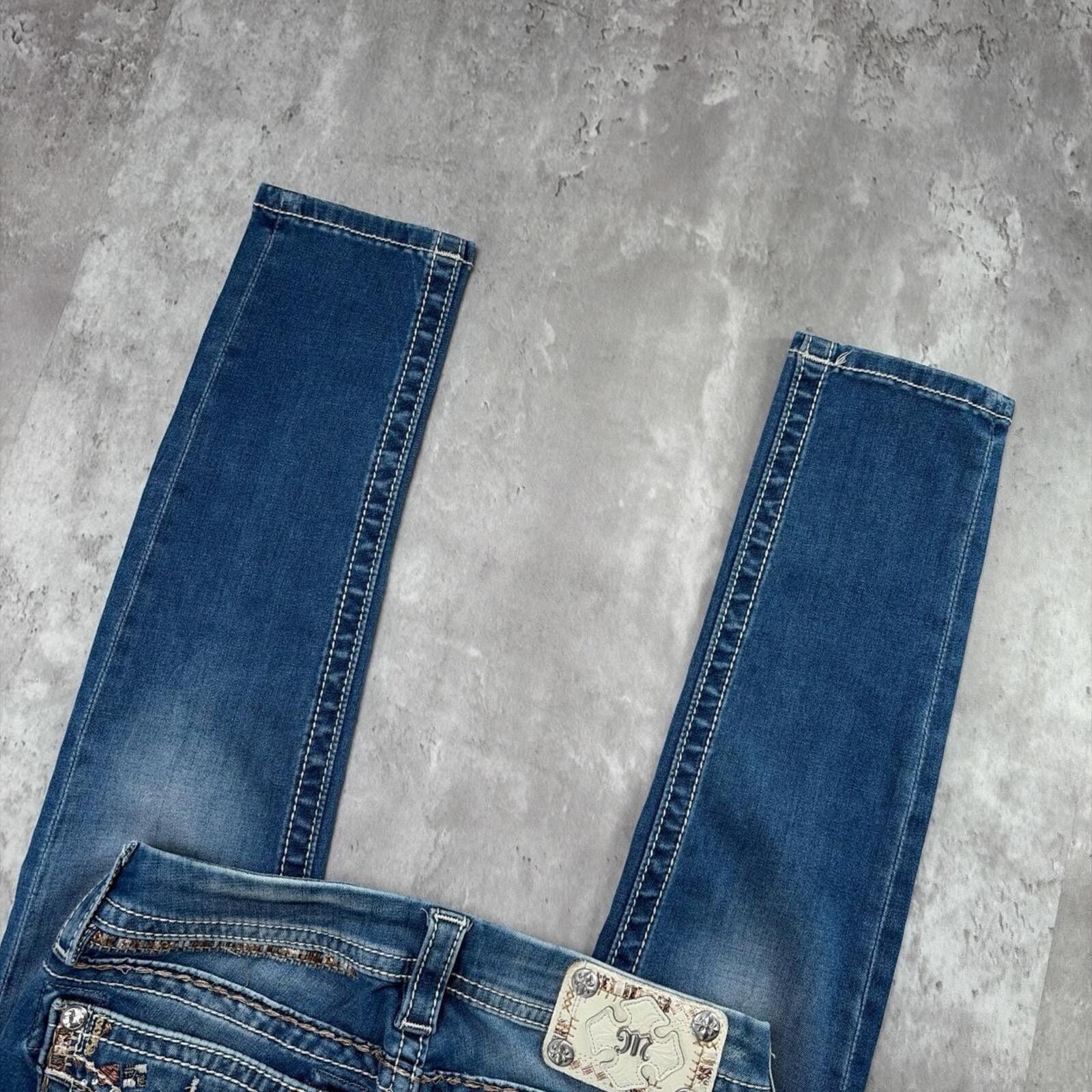 Other Y2K Light Wash Miss Me Grunge Embellished Skinny Denim Jeans Size 25" / US 0 / IT 36 - 3 Thumbnail