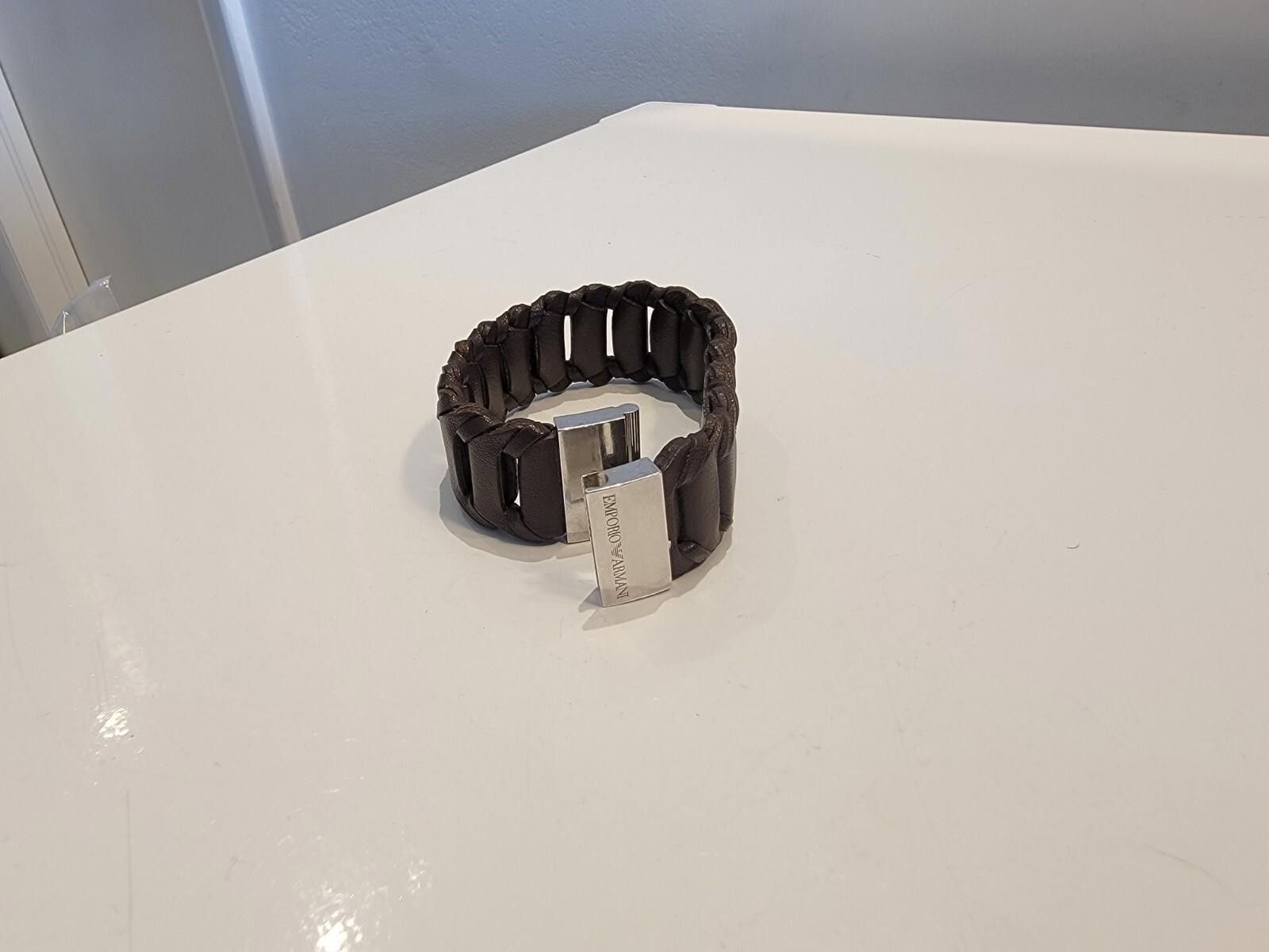 Emporio Armani Emporio Armani Brown Leather Braided Silver Closure Bracelet Size ONE SIZE - 2 Thumbnail