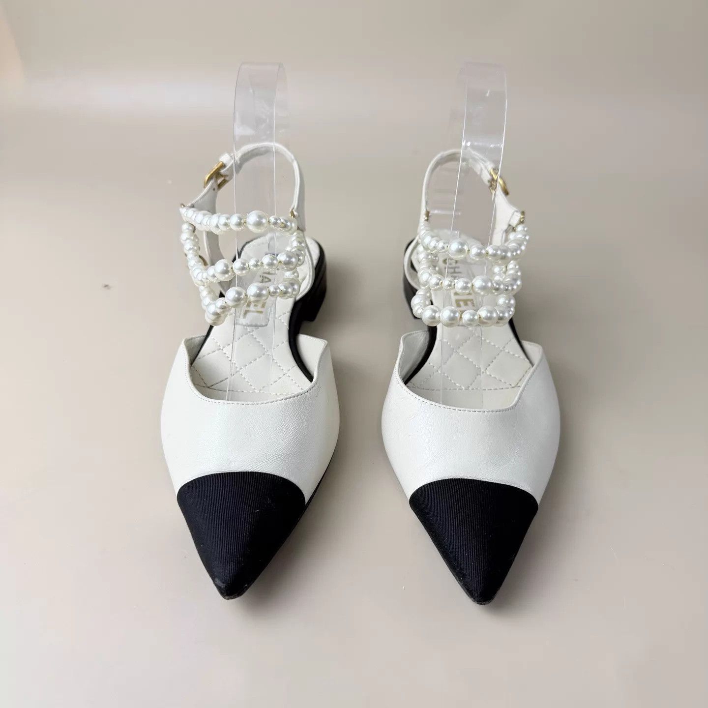 Chanel Chanel Low-Heel Shoes Black & White Pearl CC Gold Buckle Size US 6 / IT 36 - 2 Thumbnail