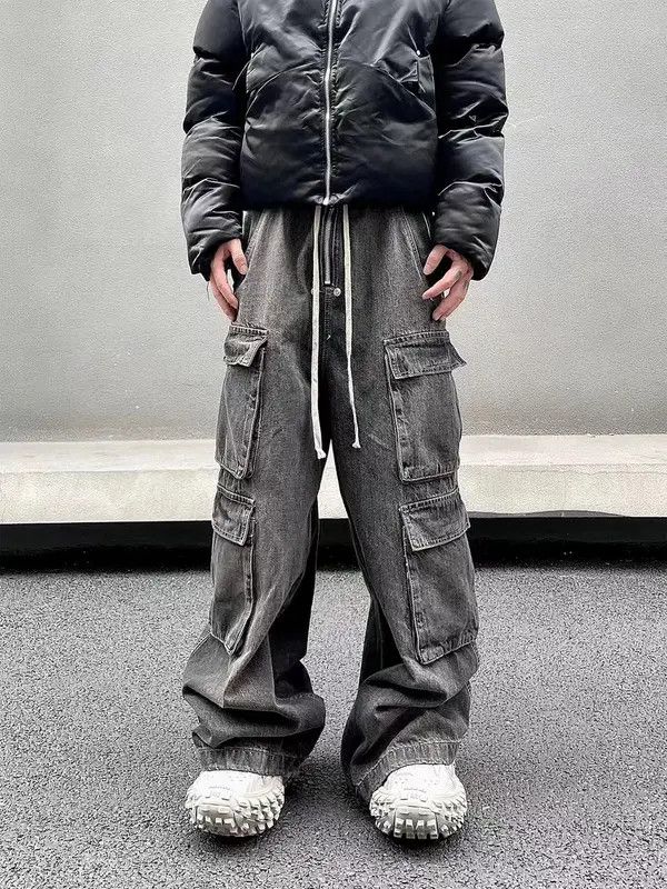 Japanese Brand VIBE Retro smoke gray grunge workwear wide leg jeans Size US 33 - 1 Thumbnail