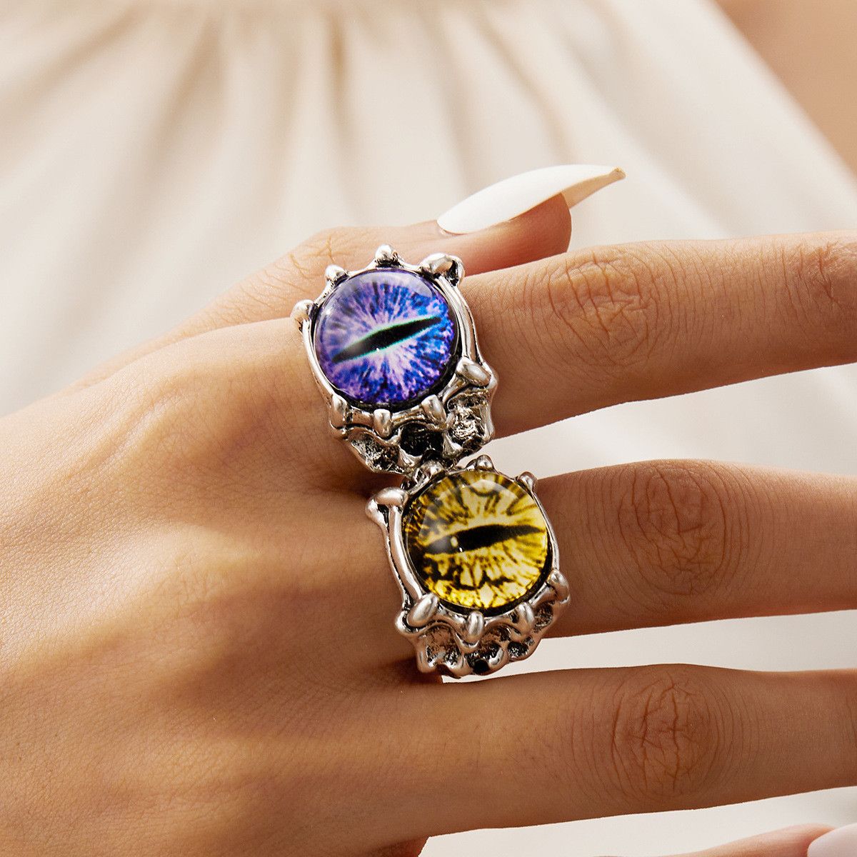 Jewelry Skeleton Devil's Eye Jewelry Rings Chrome Ring (Size 7-13) Size ONE SIZE - 4 Thumbnail