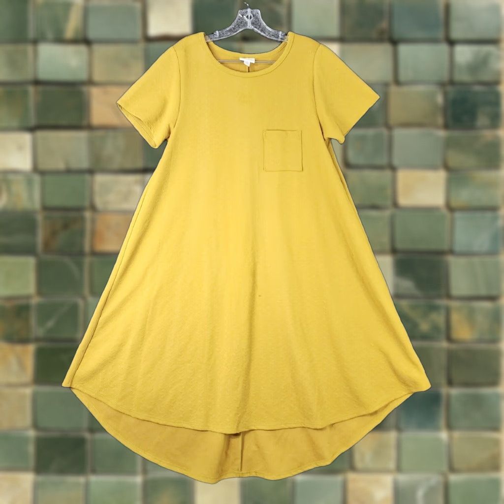 Vintage VINTAGE LuLaRoe Women's Dress Long A-Line Short Sleeve Yellow Size L Size 36" / US 14 / IT 50 - 1 Thumbnail