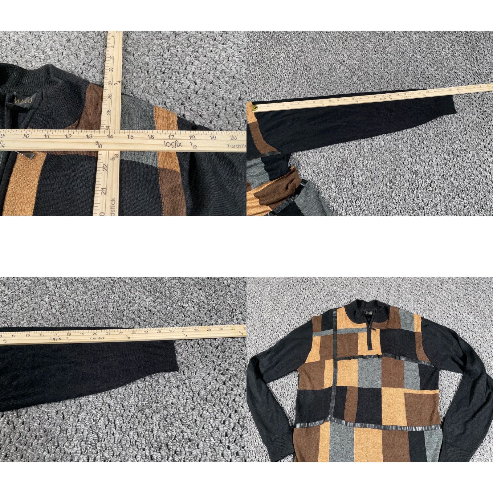 Vintage Vintage Men's Sweater 1/4 Zip Black Brown Check Pattern Wool Knit Large Fall Winter Retro 90s Size US L / EU 52-54 / 3 - 8 Thumbnail