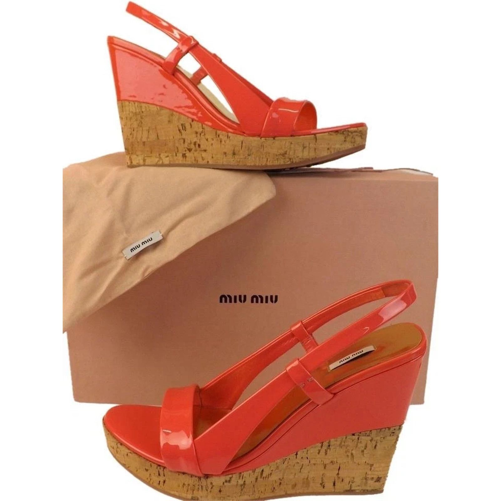 Miu Miu MIU MIU PRADA 5X58 PINK PATENT LEATHER WEDGES SANDALS 38 ITA Size US 8 / IT 38 - 1 Thumbnail
