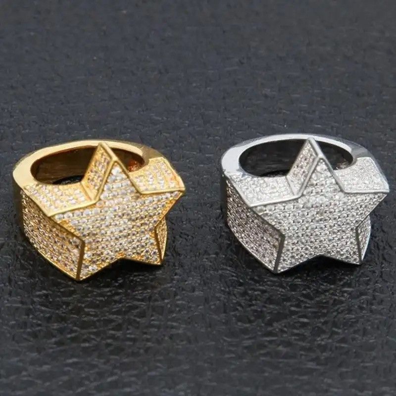 Vintage Five Star Rings Luxury Rhinestones Zircon Pentagram Rings Size ONE SIZE - 1 Thumbnail