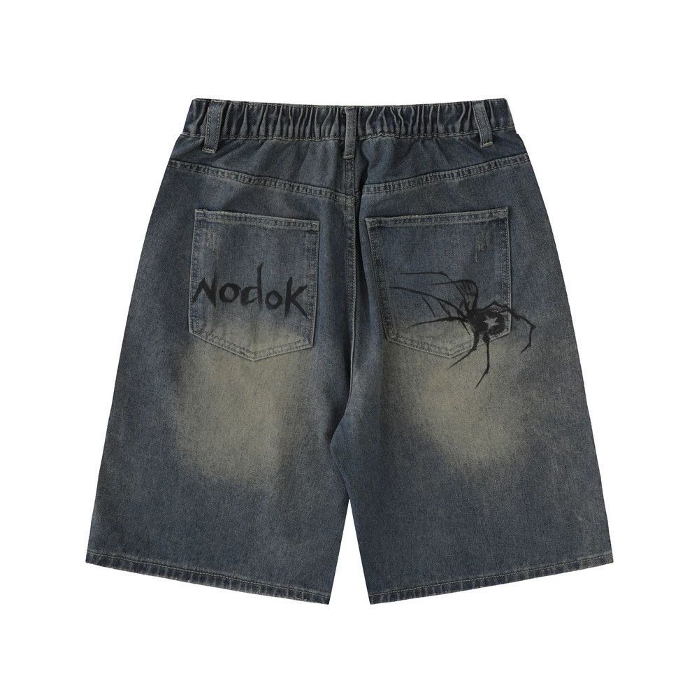 Vintage Men's loose washed distressed spider print denim shorts Size US 32 / EU 48 - 2 Thumbnail