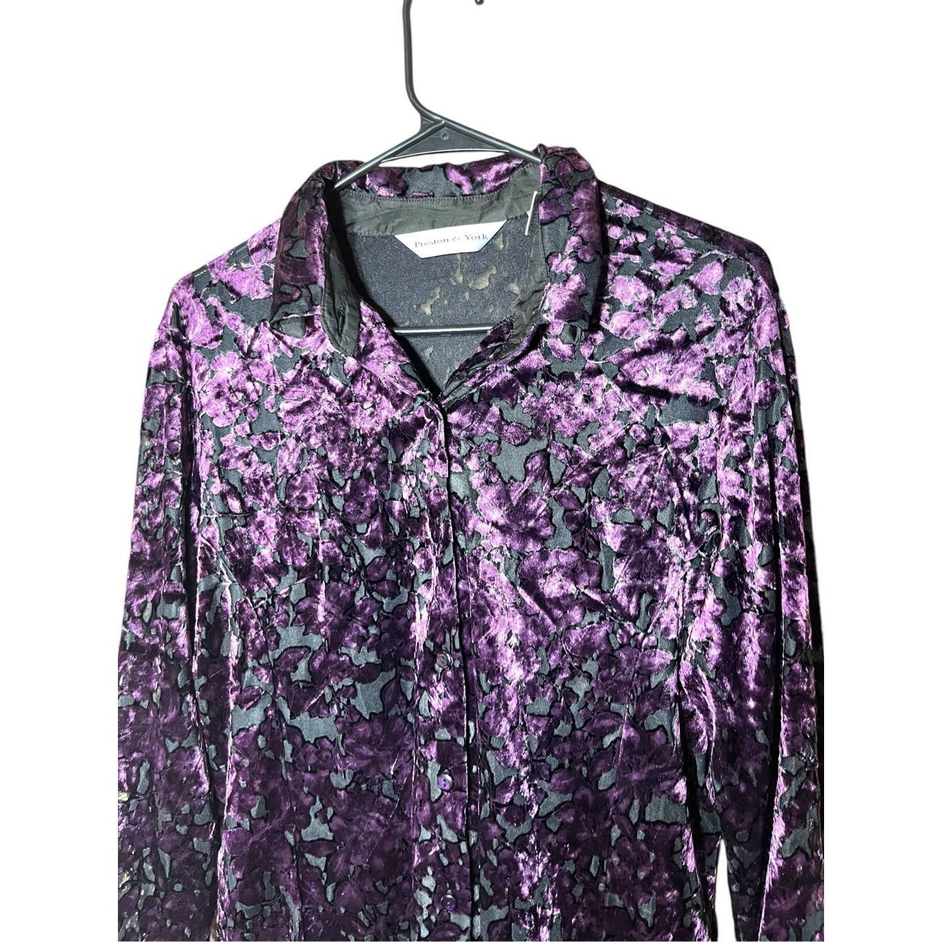 Other Vintage Preston & York Semi Sheer Purple Velvet Long Sleeve Size L / US 10 / IT 46 - 2 Thumbnail