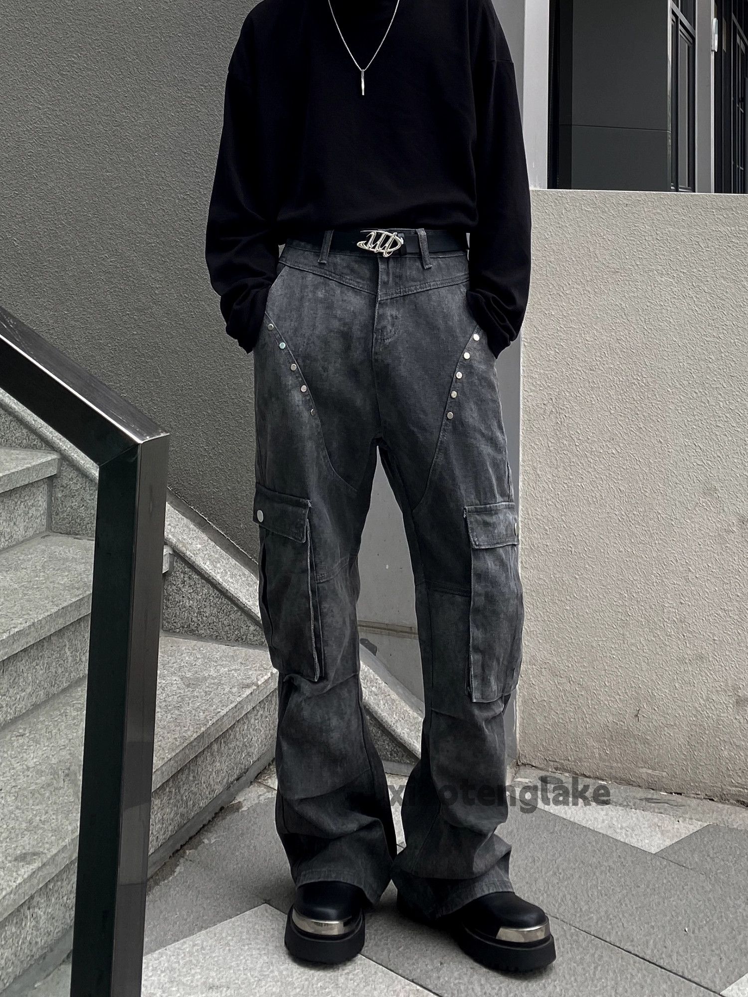Jean × Vintage washed faded patchwork punk grunge flared cargo pants Size US 32 / EU 48 - 6 Thumbnail