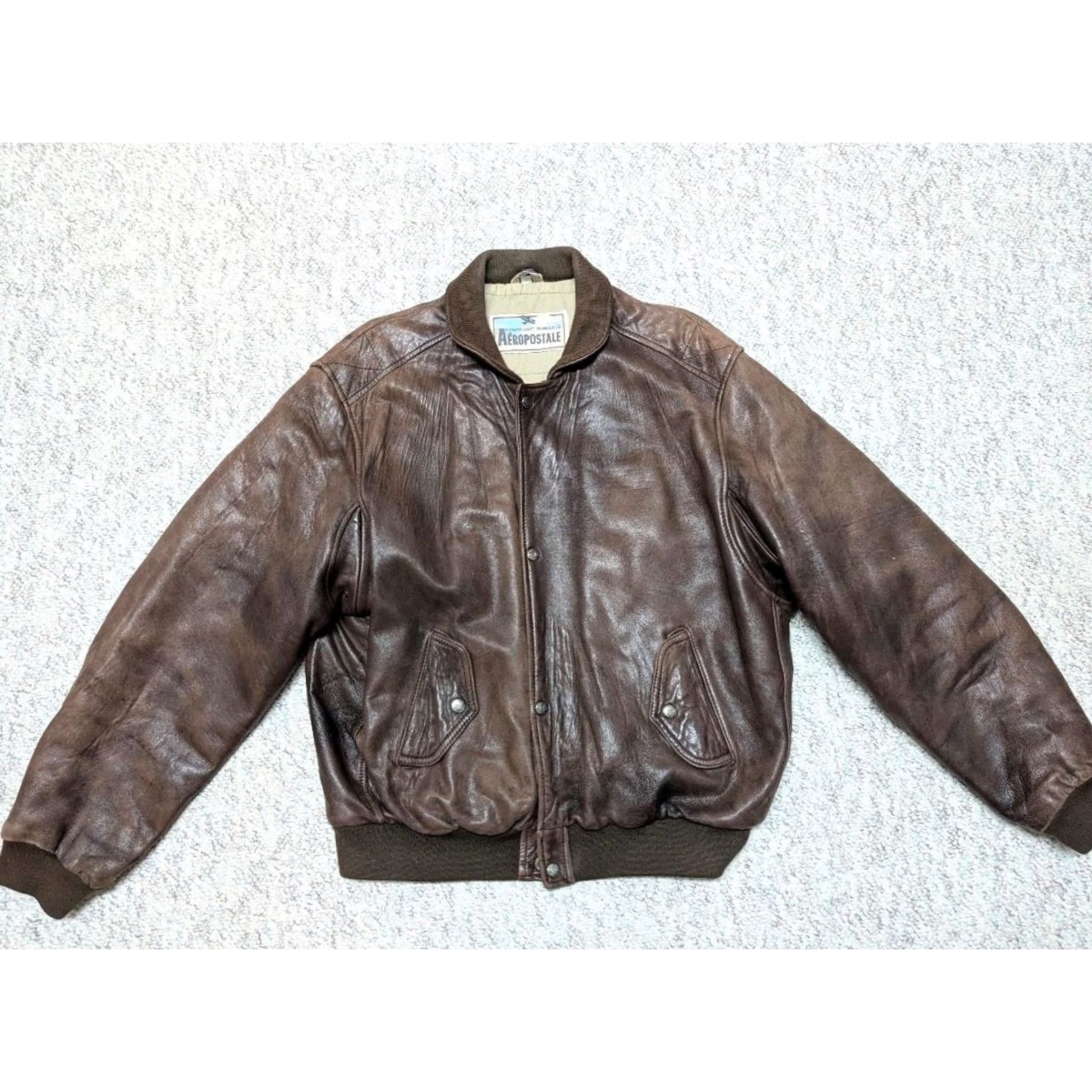 Aeropostale VINTAGE Aeropostale Leather Jacket Bomber Jacket Mens L 44 Brown Wool? (keep to original words only) Size US L / EU 52-54 / 3 - 7 Thumbnail