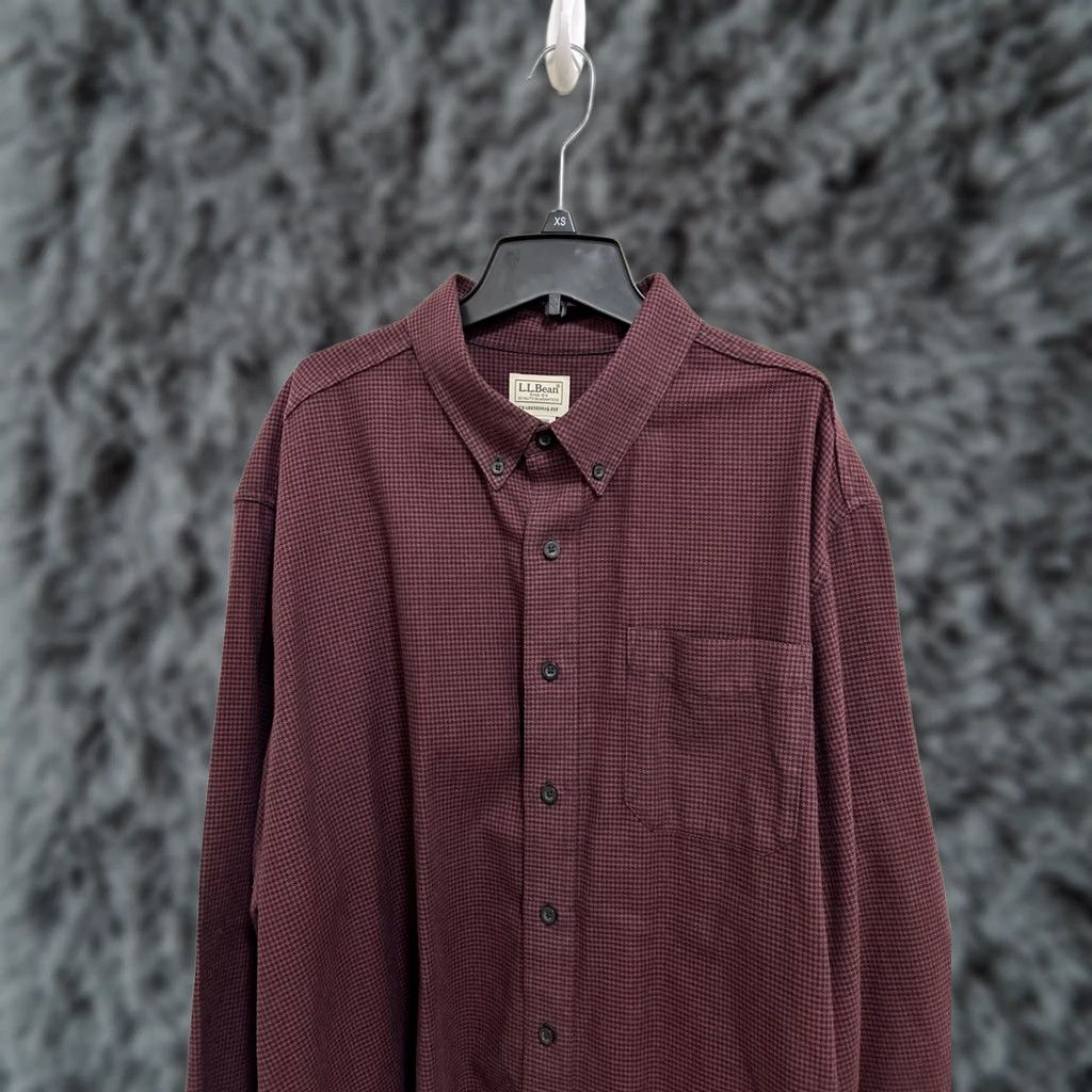 Vintage LL Bean Men's Wicked Good Flannel Shirt 2XL Red Burgundy Houndstooth Button-Down Collar Long Sleeve Pocketed Outdoor Classic Visible: LL Bean 298276 Size US XXL / EU 58 / 5 - 1 Thumbnail