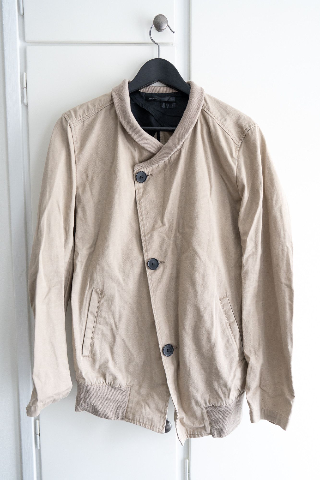 image of Army Of Me Light Beige Buttoned Bomber Jacket, Men's (Size Small)