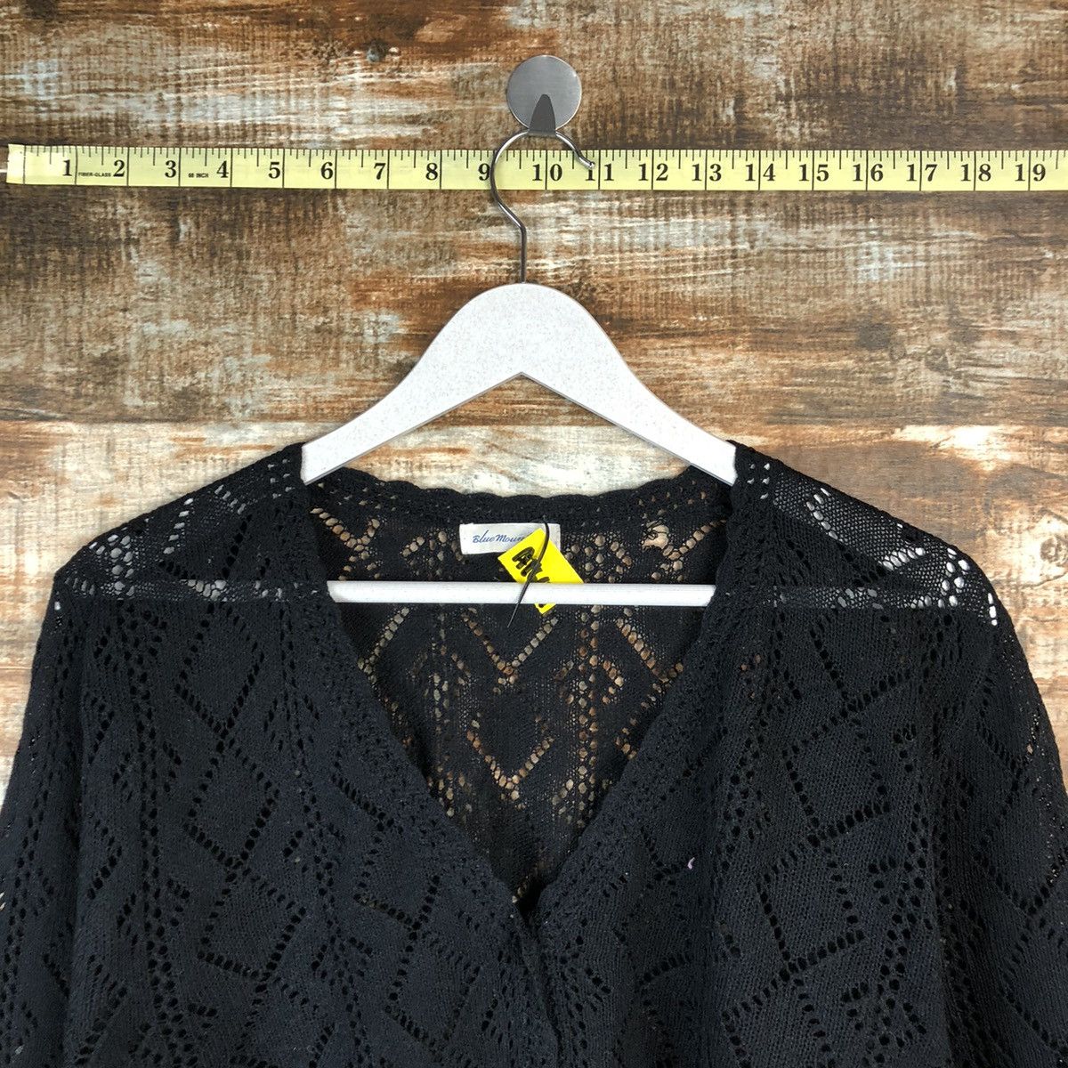 Homespun Knitwear × Japanese Brand Blue Mountain Black crochet meshnet Cardigan Knitwear #A1644 Size L / US 10 / IT 46 - 4 Thumbnail