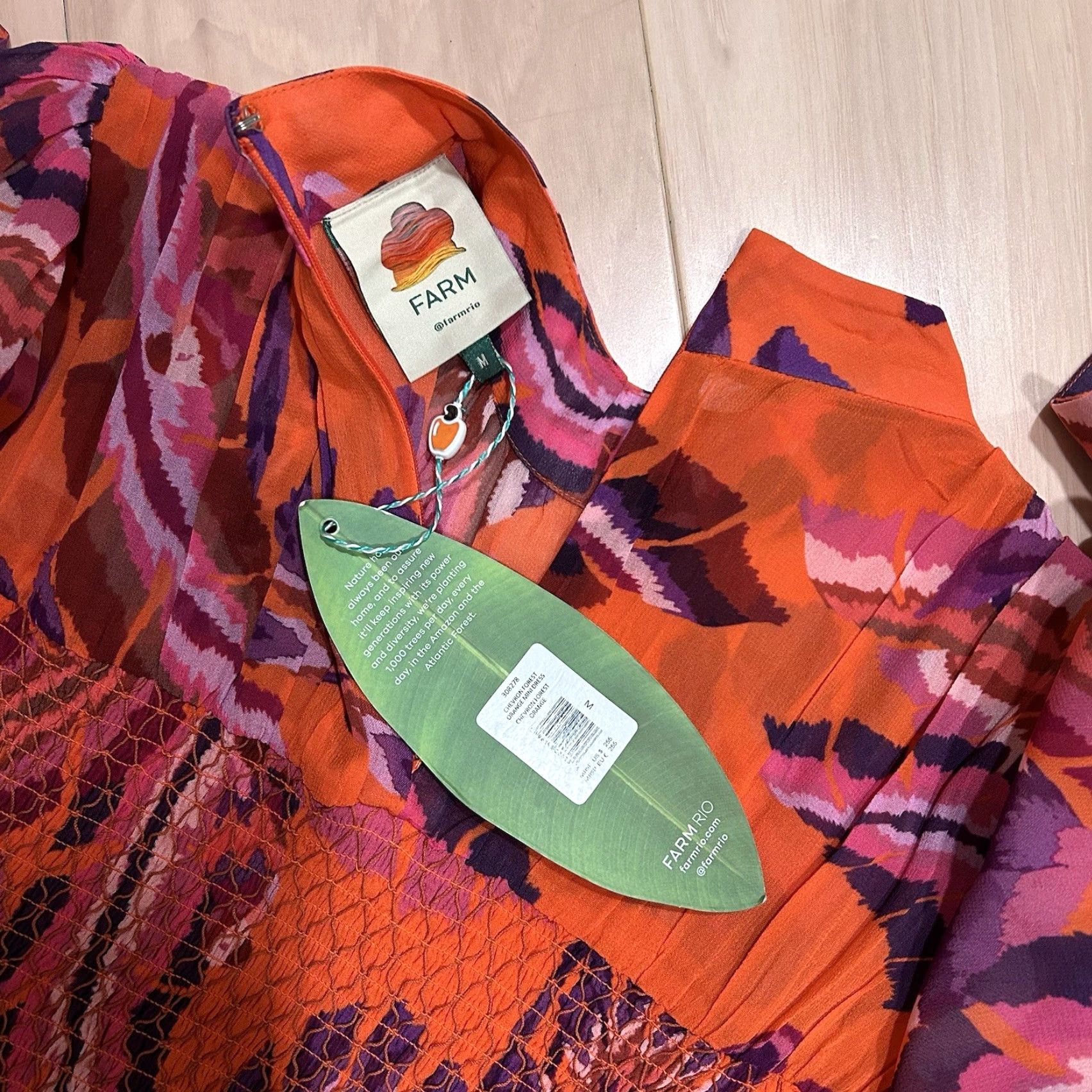 Farm Rio Farm Rio Floral Mini Dress Long Sleeve Women’s M Forest Orange Smocked Lined Viscose Dress Short Balloon Sleeve Women’s Medium Size M / US 6-8 / IT 42-44 - 7 Thumbnail
