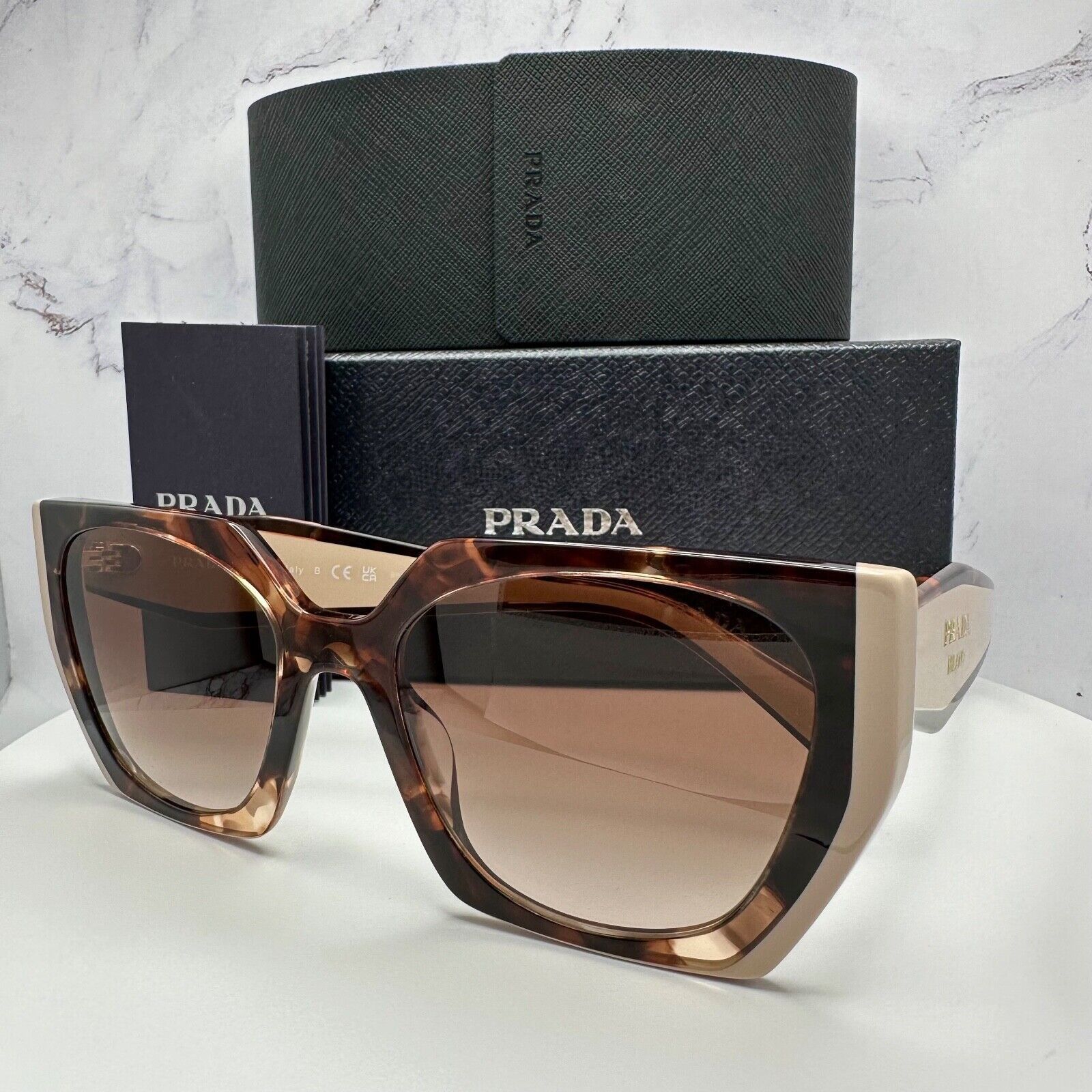 Prada New PRADA Sunglasses Symbole Logo Brown Beige Tortoise Gold Size ONE SIZE - 11 Thumbnail