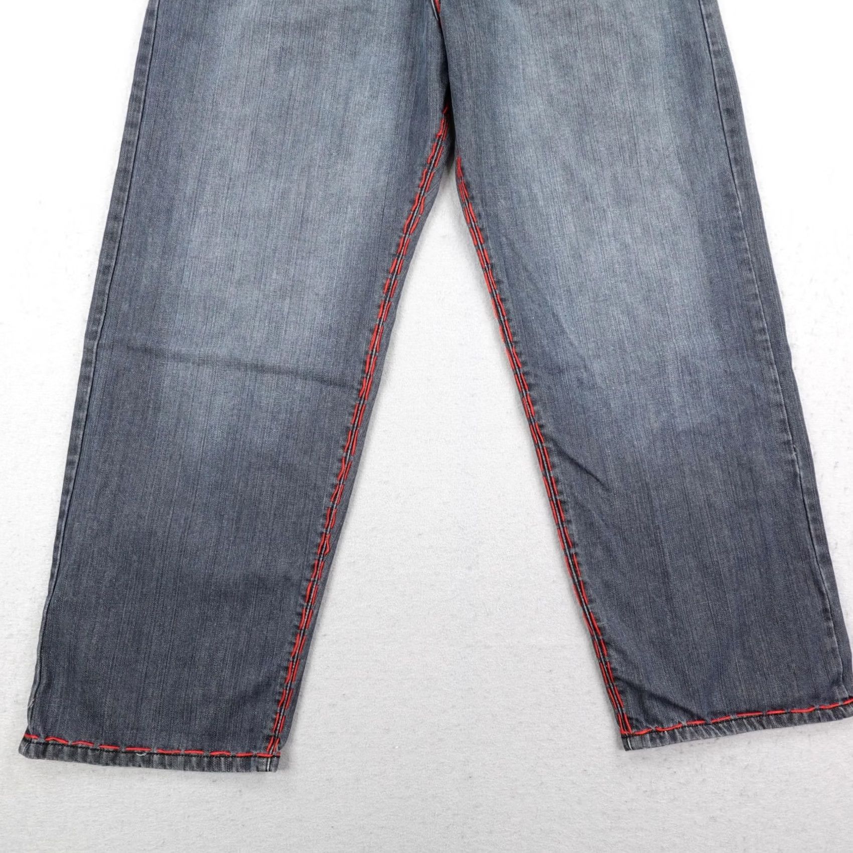 Vintage VINTAGE Old Skool Jeans Mens 42 Gray Embroidered Baggy Wide-Leg Distressed 32in Inseam Casual Mens Jeans Size US 42 / EU 58 - 3 Thumbnail