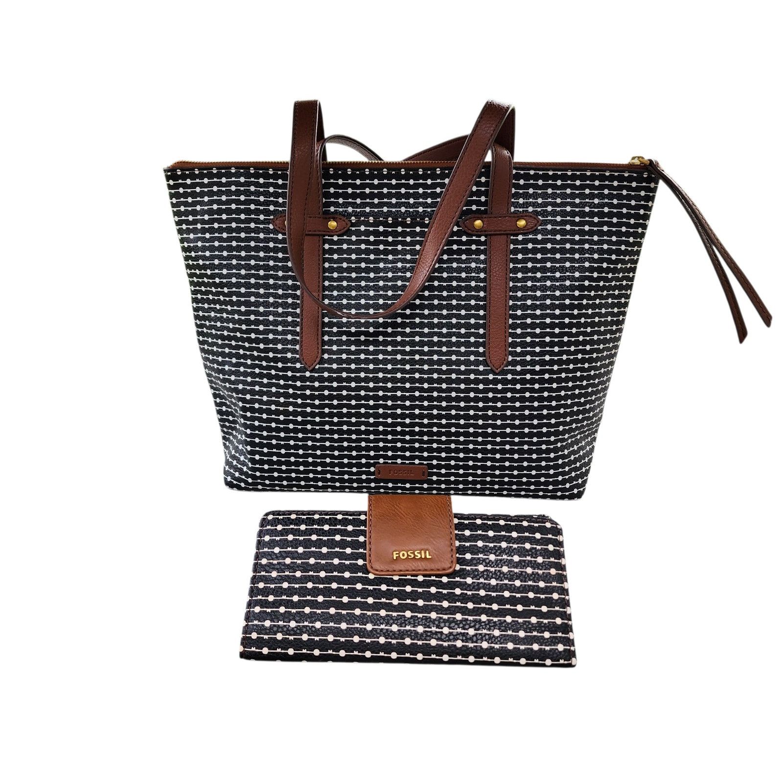 Fossil FOSSIL Felicity Ivory Dot Faux Leather Tote Bag Wallet Set Size ONE SIZE - 15 Thumbnail