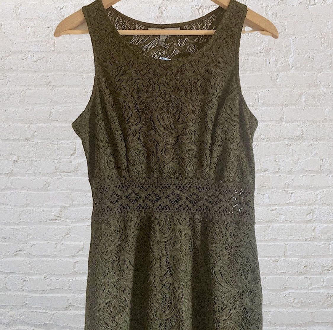 Other OLIVE CROCHET SLEEVELESS EMBROIDERED LACE MINI MAXI DRESS Size L / US 10 / IT 46 - 3 Thumbnail
