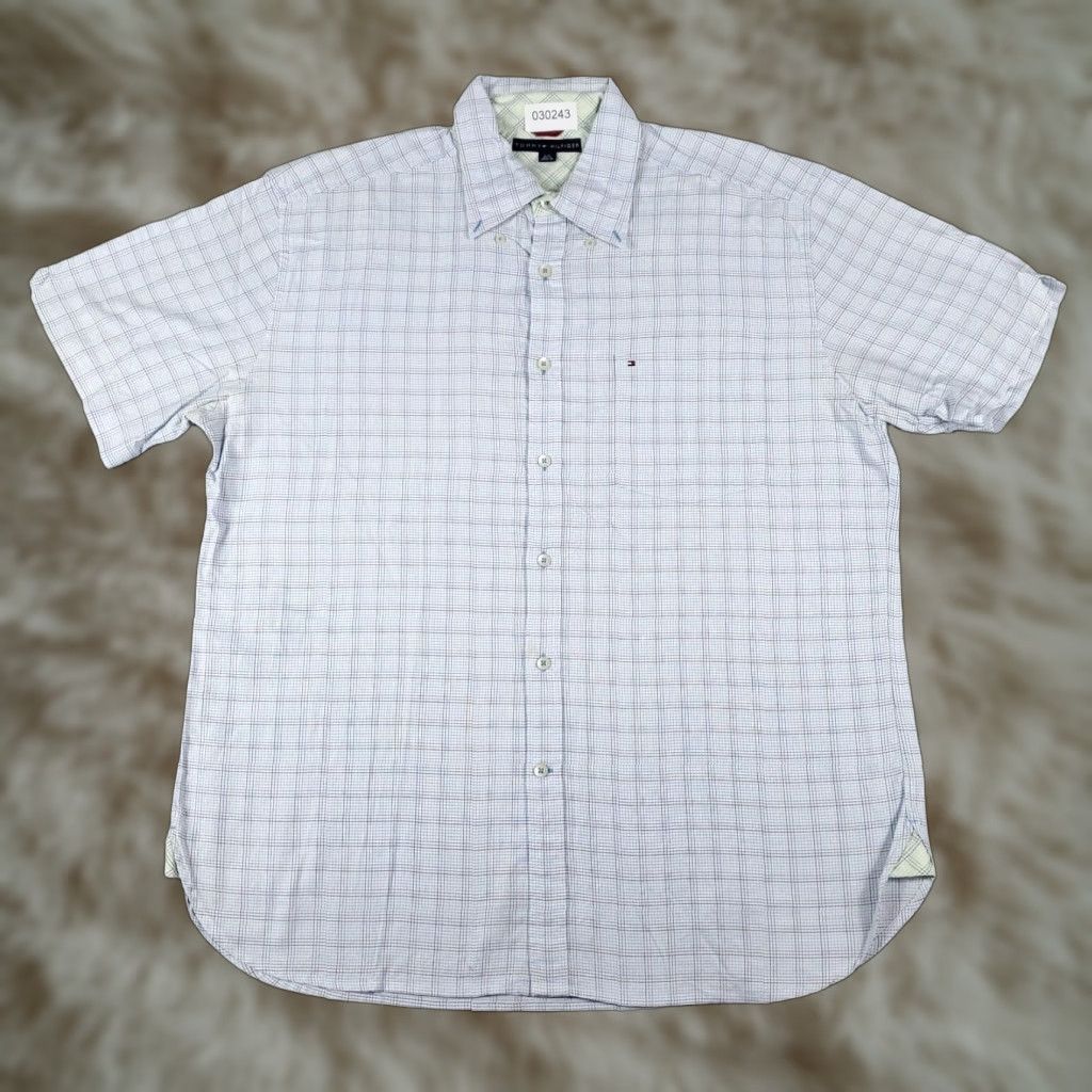 Tommy Hilfiger Tommy Hilfiger Blue Plaid Button-Up Shirt Men's Large Short Sleeve Casual Size US L / EU 52-54 / 3 - 1 Thumbnail