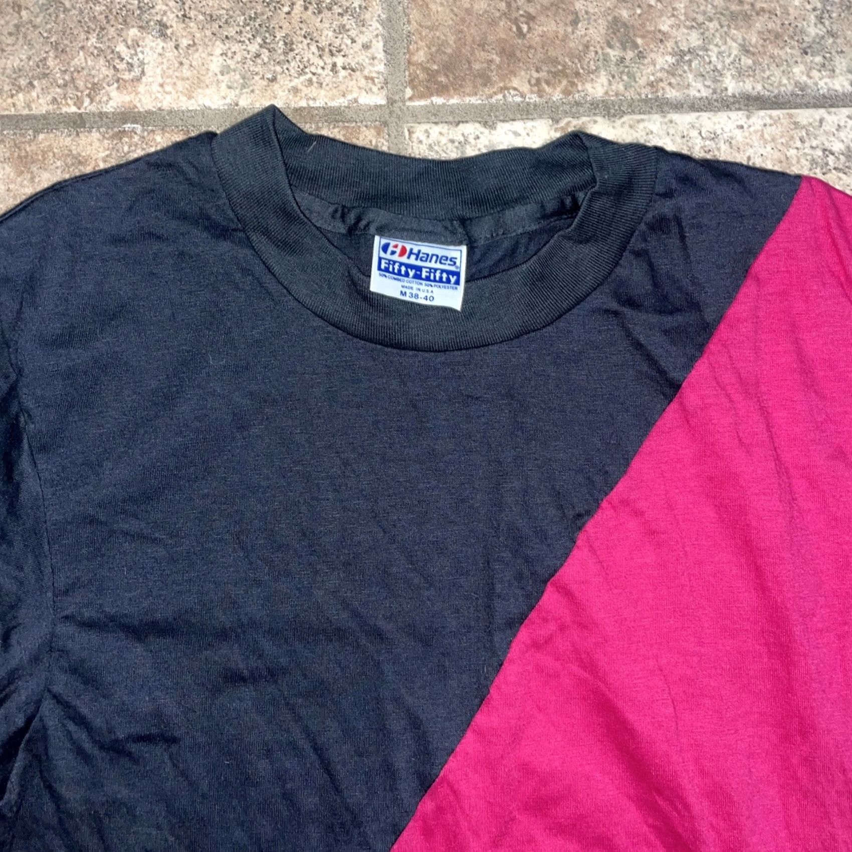 Hanes VINTAGE Hanes Fifty Fifty VTG Single Stitch two Tone T-Shirt Mens Size M USA Blue Stitch Mens Size US M / EU 48-50 / 2 - 2 Thumbnail