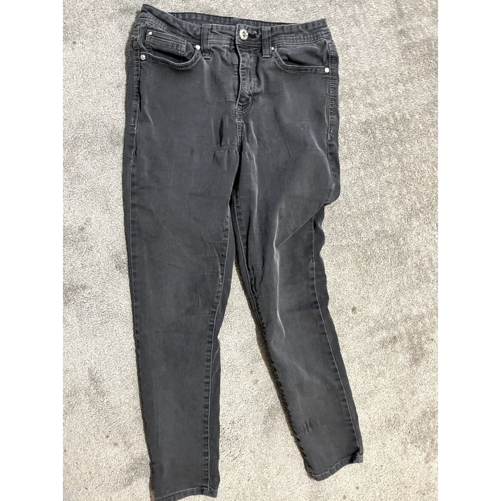 Vintage Women’s 10 Seven7 Mid Rise Skinny Jeans Tapered Ankle Black Distressed Size 32" / US 10 / IT 46 - 3 Thumbnail
