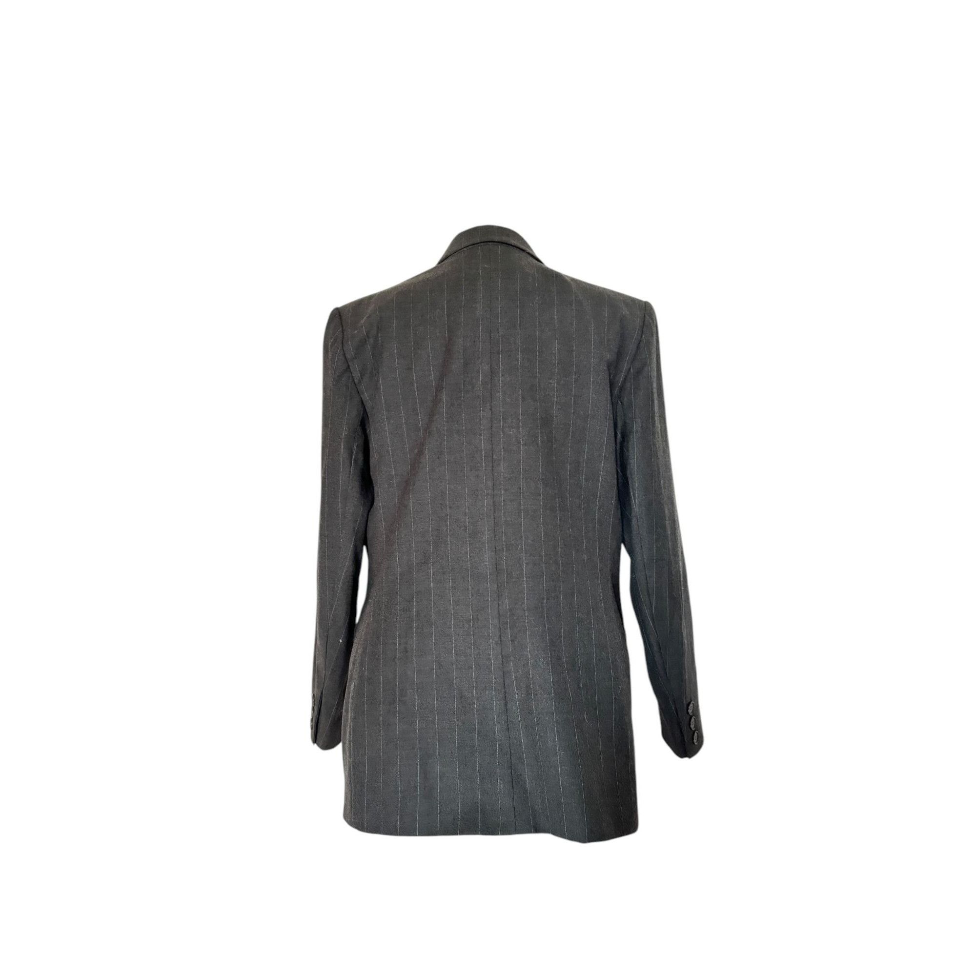 Yves Saint Laurent Vintage Grey Striped Wool Double Breasted Jacket Size L / US 10 / IT 46 - 3 Thumbnail