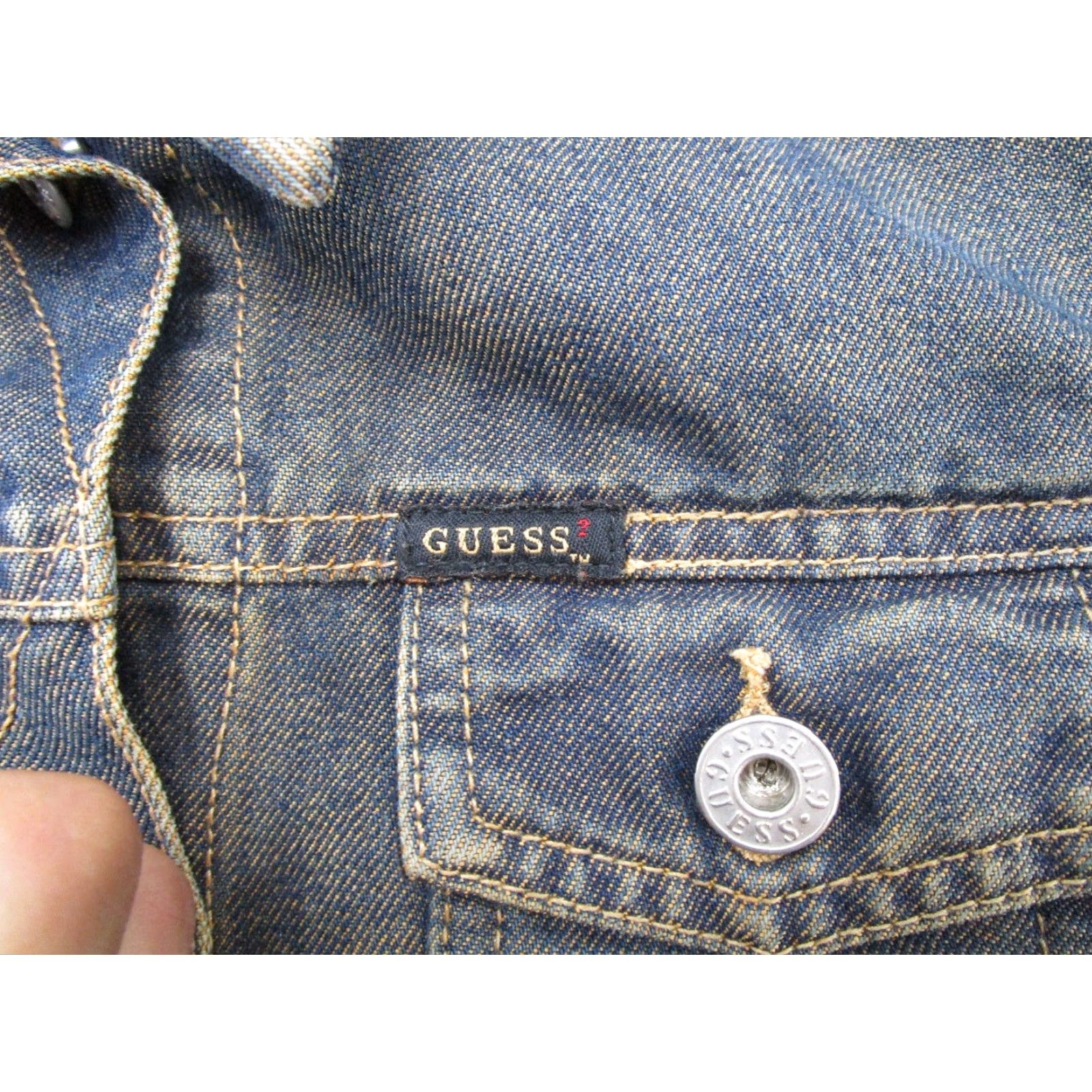 Guess GUESS Jacket Women Size Small Blue Denim Shiny Iridescent Button Up Stretch Y2K Size 28" / US 6 / IT 42 - 3 Thumbnail