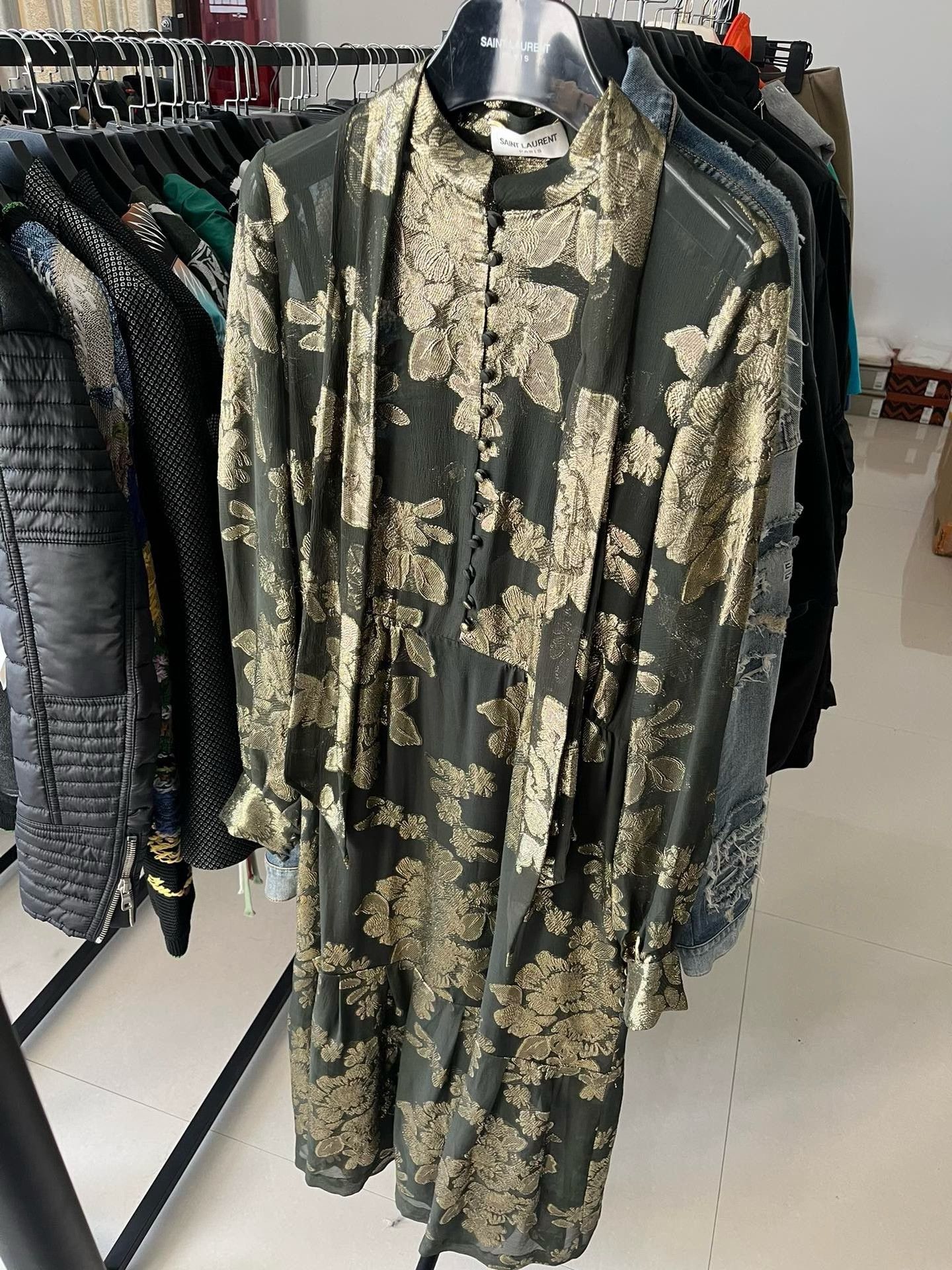Saint Laurent Paris Saint Laurent Dark Green Silk Dress Size S / US 4 / IT 40 - 1 Thumbnail
