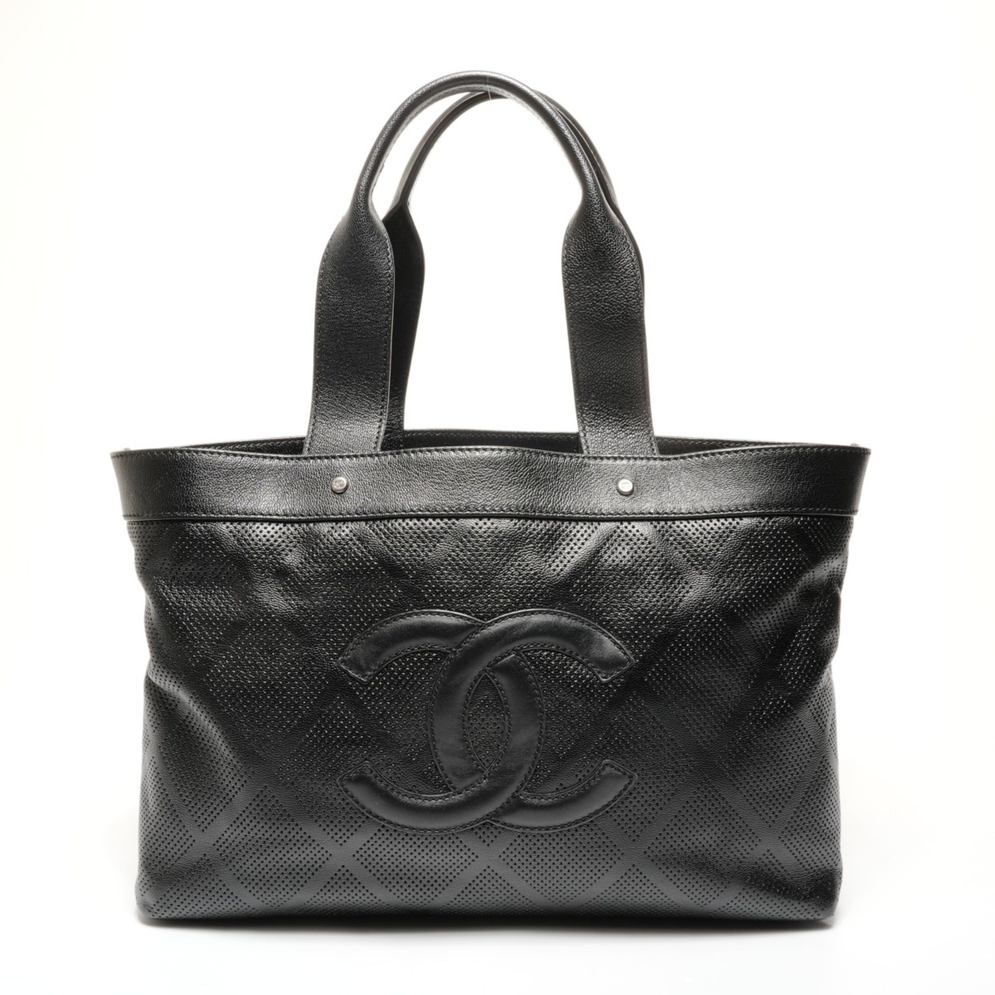 Chanel Chanel Perforated Large Coco Mark Leather Tote Bag Black Size ONE SIZE - 1 Thumbnail