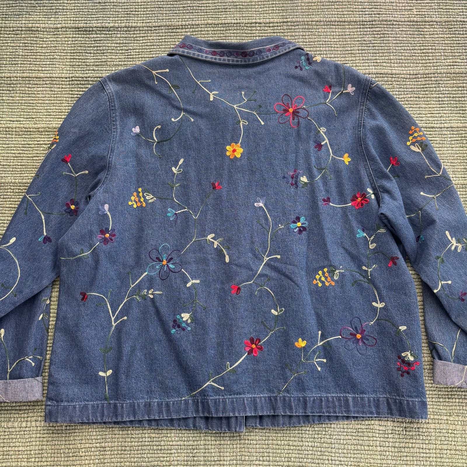 Vintage VTG 90s StudioWorks Chainstitched Floral Denim Womens Jacket Size L / US 10 / IT 46 - 7 Thumbnail