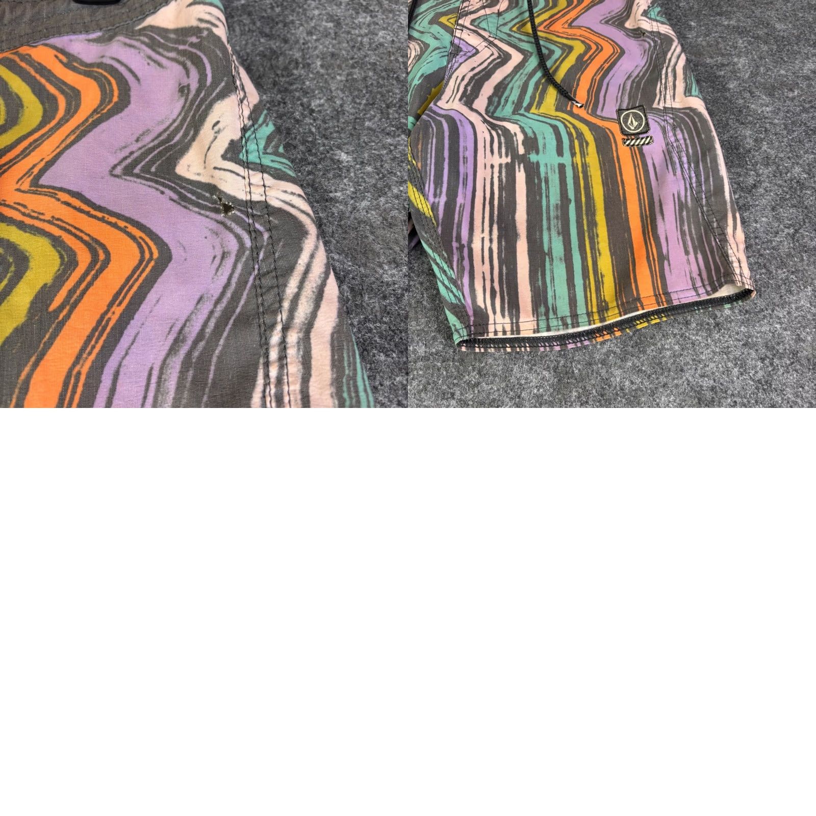 Volcom Volcom Board Shorts Mens 28 Multi Color Psychedelic Wavy Print Surfing Recreational Chevron Pattern Back Pocket Drawstring Pockets Size US 28 / EU 44 - 8 Thumbnail