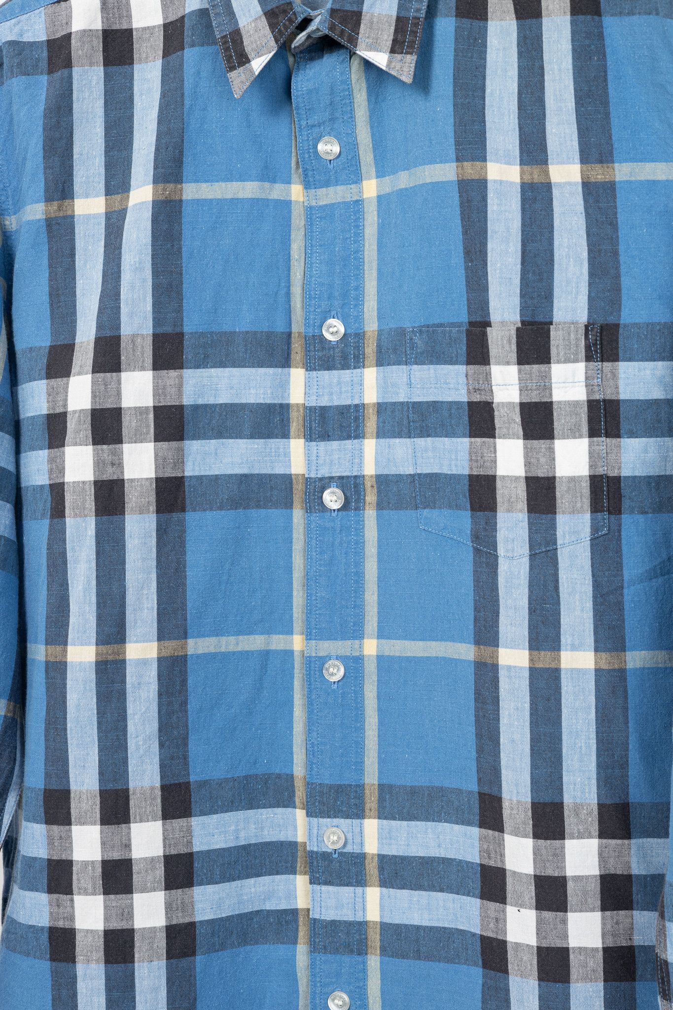 Burberry Burberry Brit Blue Check Cotton Linen Buttoned Shirt Size US XL / EU 56 / 4 - 7 Thumbnail