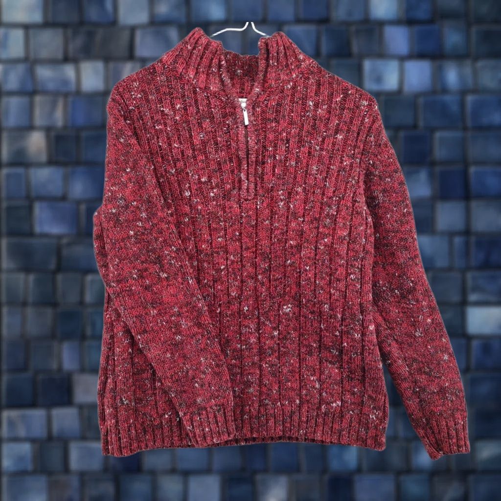 Liz Claiborne Liz Claiborne Womens Red Tweed 1/4 Zip Pullover Sweater 1X Adults Knit Pullover Zipper Baggy Cotton Blend Cable-Knit Ladies Womens VINTAGE? Size XL / US 12-14 / IT 48-50 - 1 Thumbnail