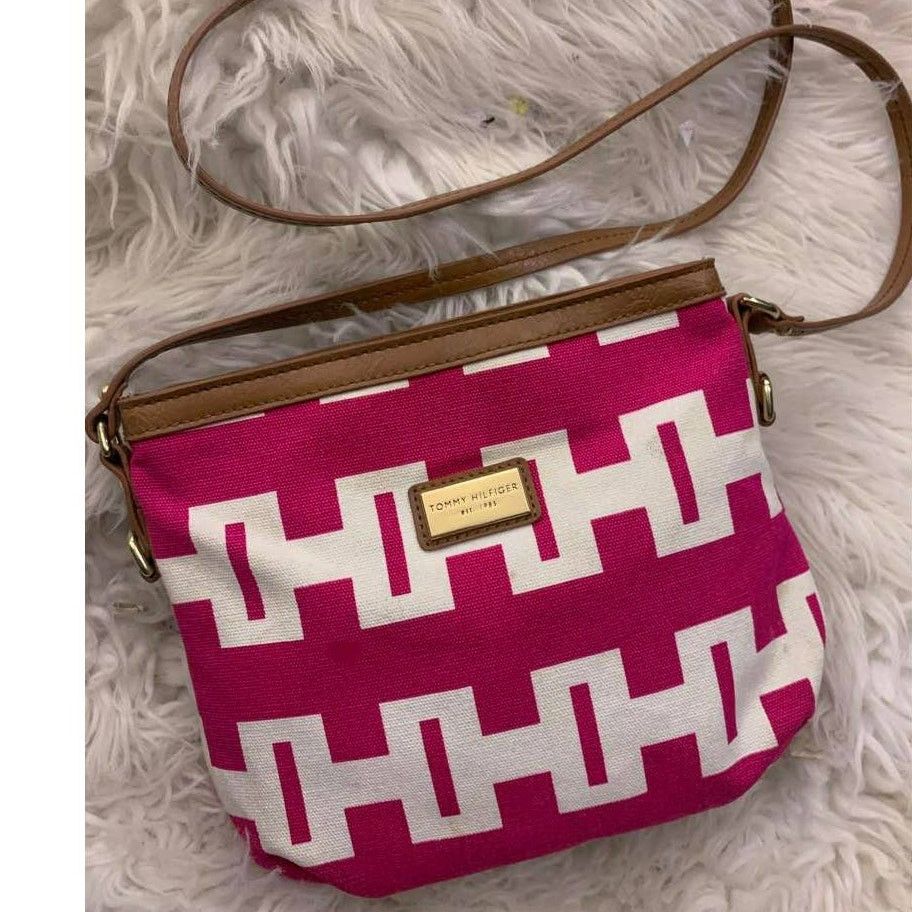 Tommy Hilfiger Pink/white Crossbody Bag Purse Satchel 9"x8", Women's