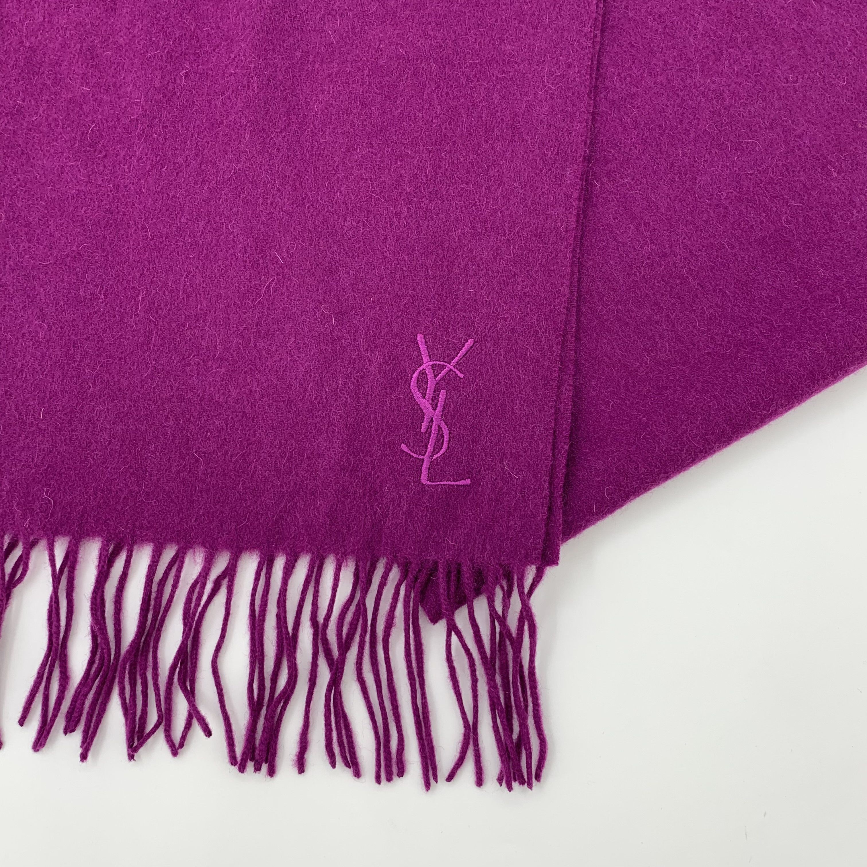 Saint Laurent Paris Saint Laurent Logo Embroidered Wool Fringe Scarf (165×32cm) Size ONE SIZE - 6 Thumbnail
