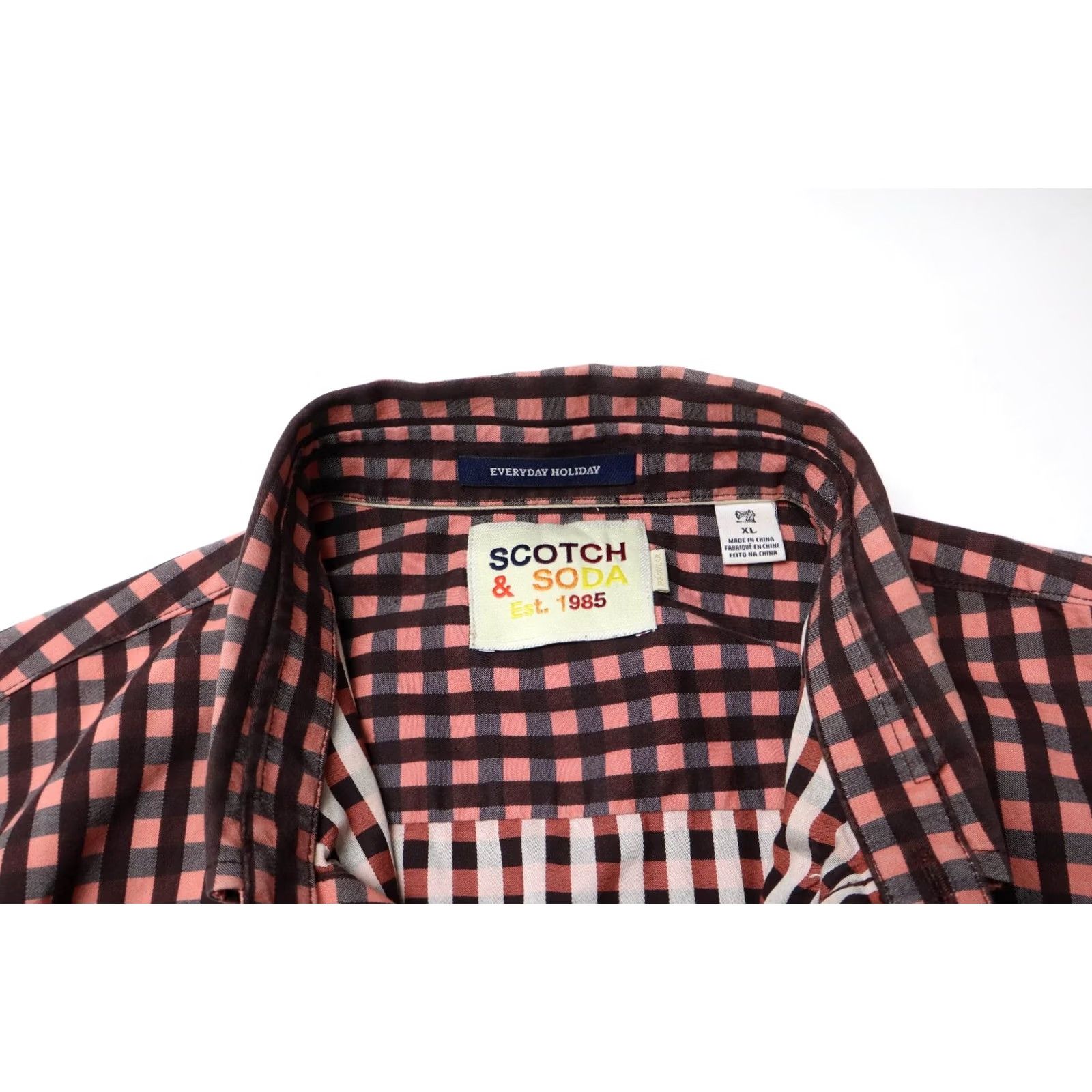 Scotch & Soda SCOTCH & SODA Shirt Men's XL Checked Brown Button-Down Regular Everyday Holiday Size US XL / EU 56 / 4 - 5 Thumbnail