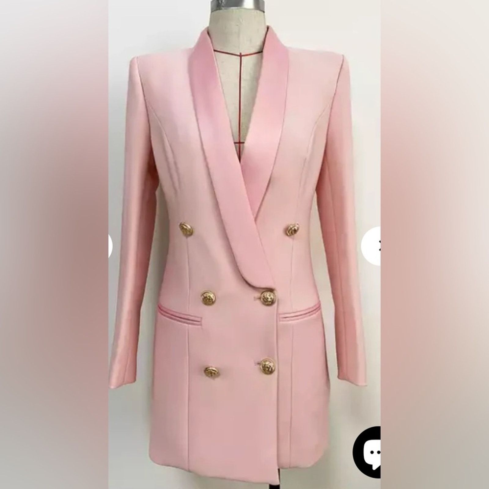 Other New Y2K Chic Pink Blazer Dress with Gold Details size S Size S / US 4 / IT 40 - 3 Thumbnail