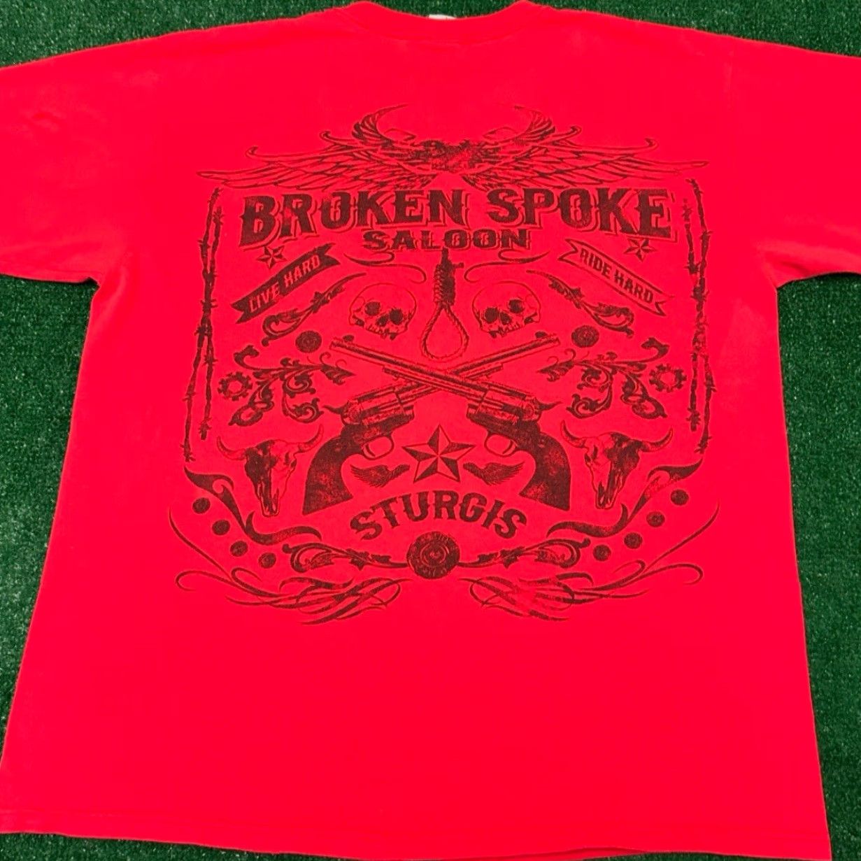 Vintage VINTAGE 90s Y2K Broken Spoke Saloon Skull Wings Die Hard VTG Biker Bar Shirt L Men Red Size US L / EU 52-54 / 3 - 4 Thumbnail