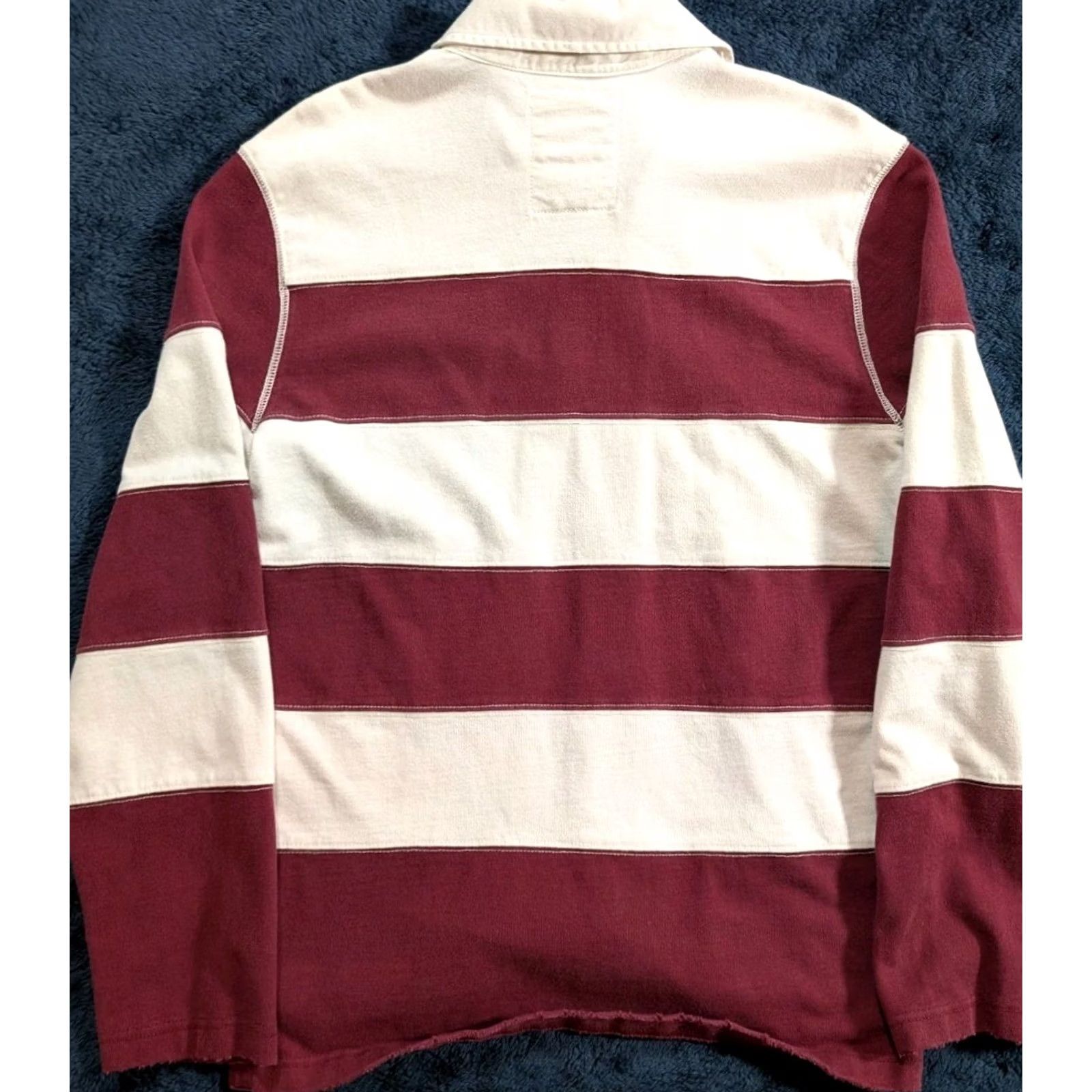 Express EXPRESS Rugby Shirt Mens Large 100% Cotton Burgundy Red & White Striped Long Sleeve Collared Shirt Size US L / EU 52-54 / 3 - 6 Thumbnail