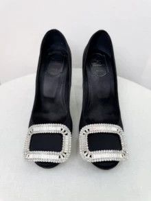 Roger Vivier Roger Vivier RV black square-toe rhinestone high heels Size US 5.5 / IT 35.5 - 1 Thumbnail