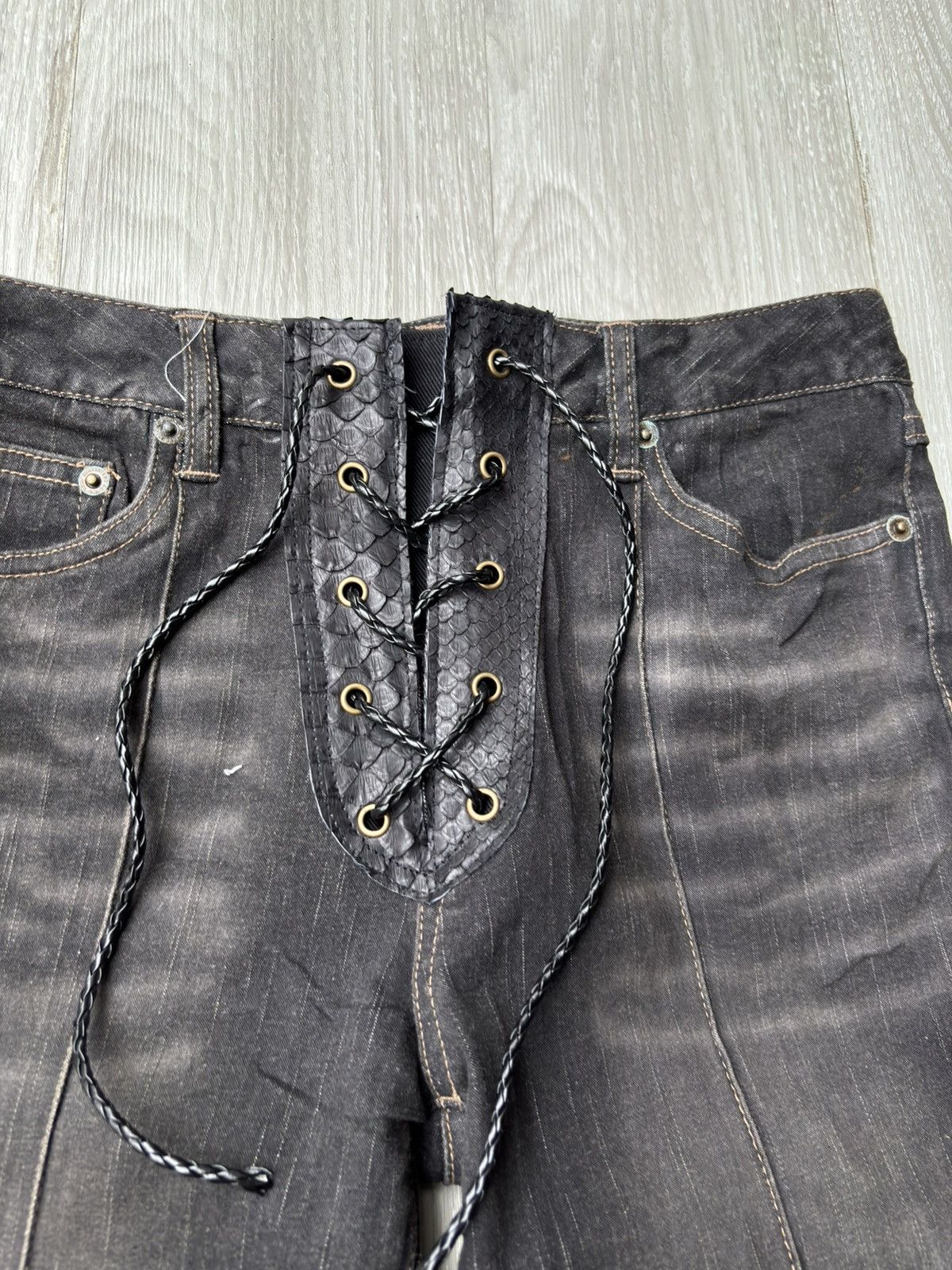 Japanese Brand VERTGARMENTS phyton lace up flare jeans Size US 26 / EU 42 - 2 Thumbnail