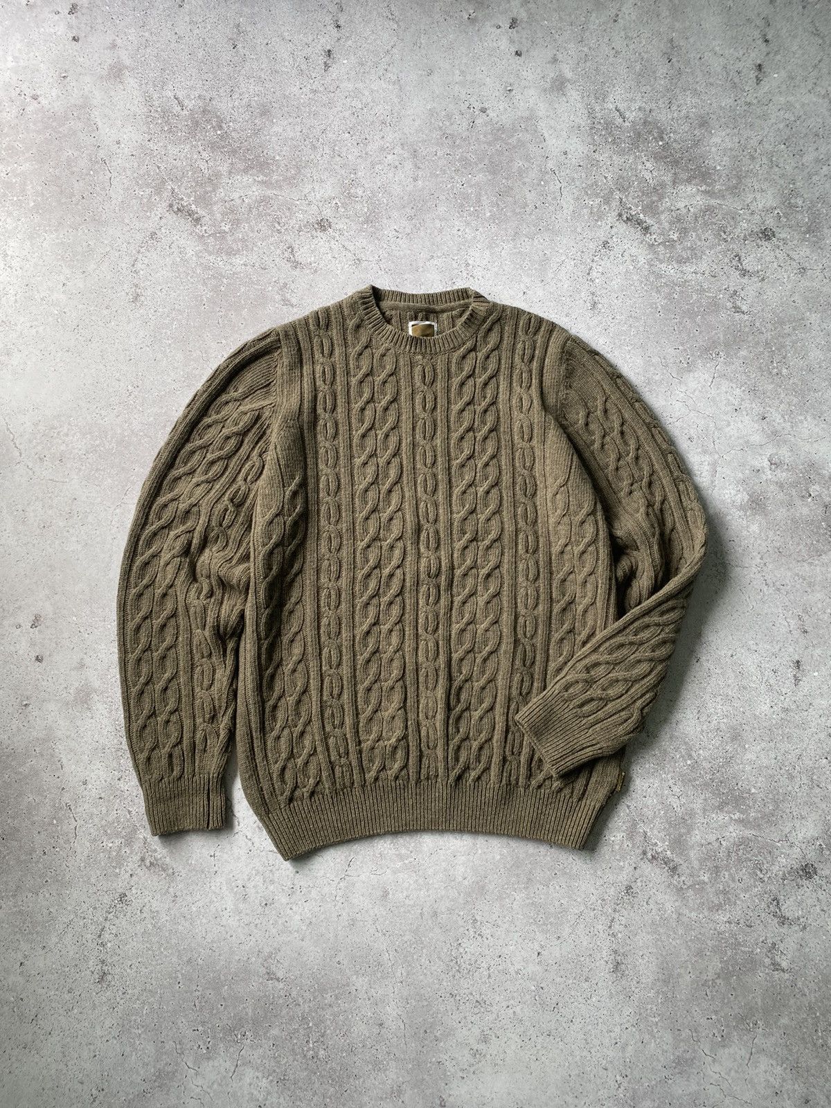 Image of Barbour Pantone Men's Olive Drab Cable Knit Wool Sweater (Size 2XL)