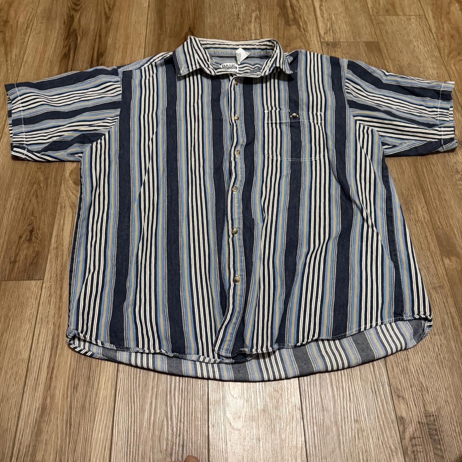 Basic Editions Vintage 90s Basic Editions Striped Denim Shirt XL Size US XL / EU 56 / 4 - 1 Thumbnail