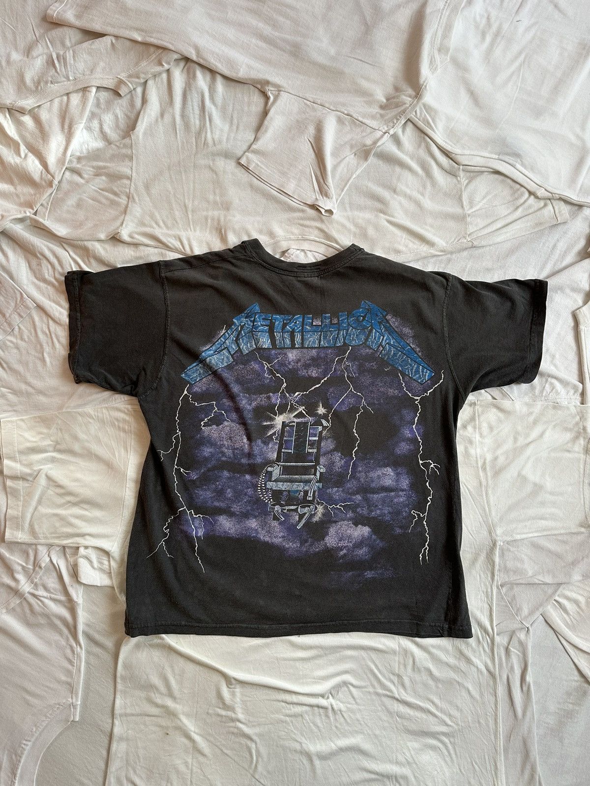 image of Band Tees x Rock T Shirt Vintage 90's Metallica ‘Ride The Lightning’ Empire Band Tee in Black (Size
