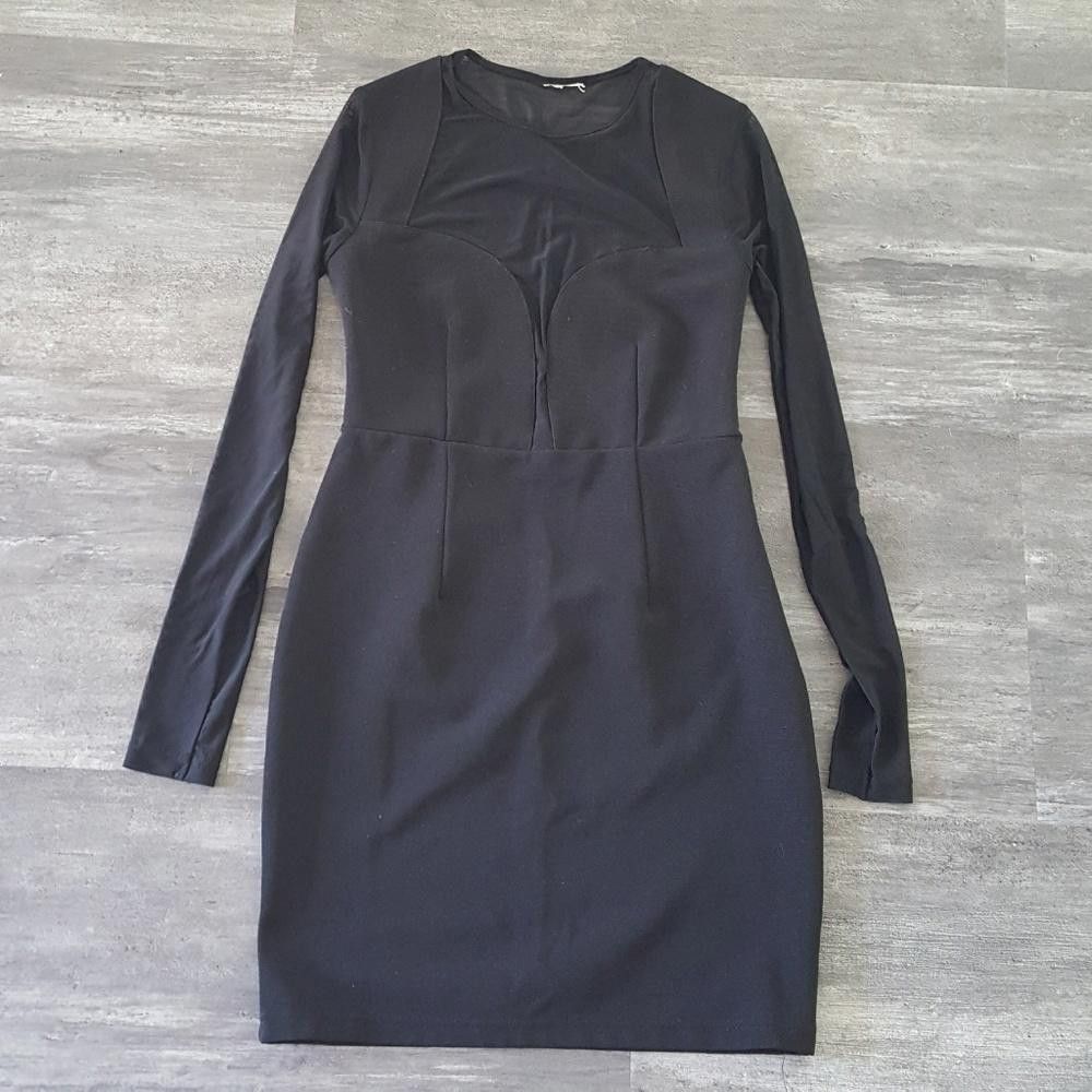 Designer Black Sheer Chest Long Sleeve Midi Size M / US 6-8 / IT 42-44 - 1 Thumbnail