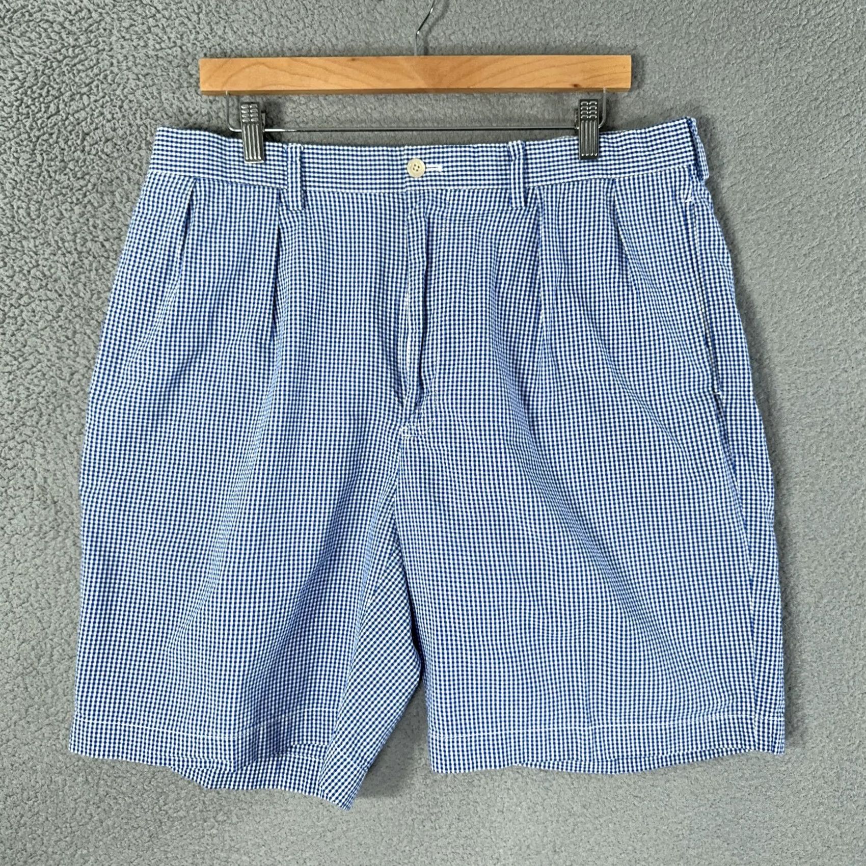 Polo Ralph Lauren Polo Ralph Lauren Vintage Bermuda Shorts Mens 36 Blue Pleated Golf Seersucker Check 9” Shorts Size US S / EU 44-46 / 1 - 2 Thumbnail