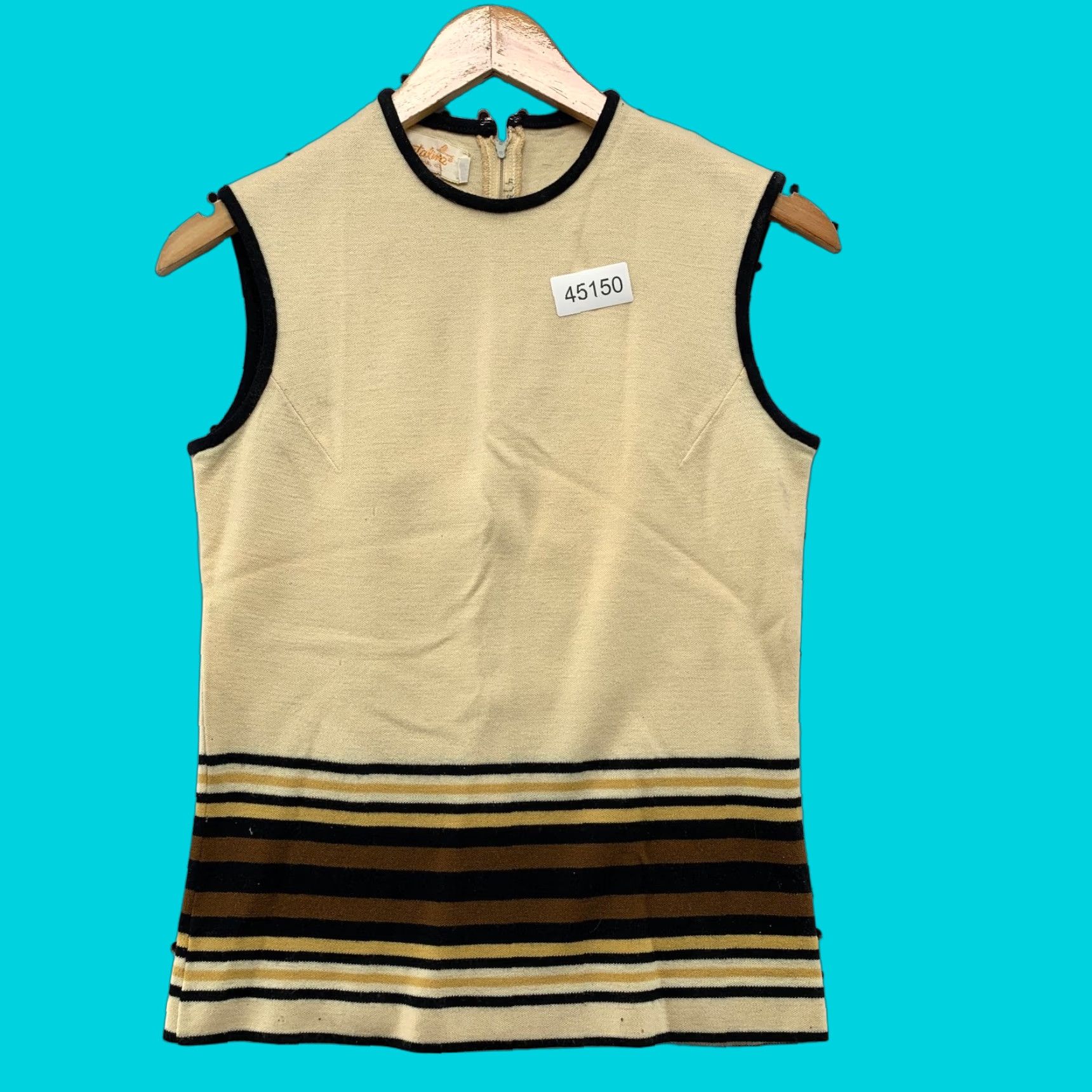 Catalina VINTAGE Catalina Sweater Vest Womens M Beige Striped Crew Neck Back Zip 7/8 Knit 60s 70s Winter Fall Mens Womens Boys Girls Size M / US 6-8 / IT 42-44 - 1 Thumbnail