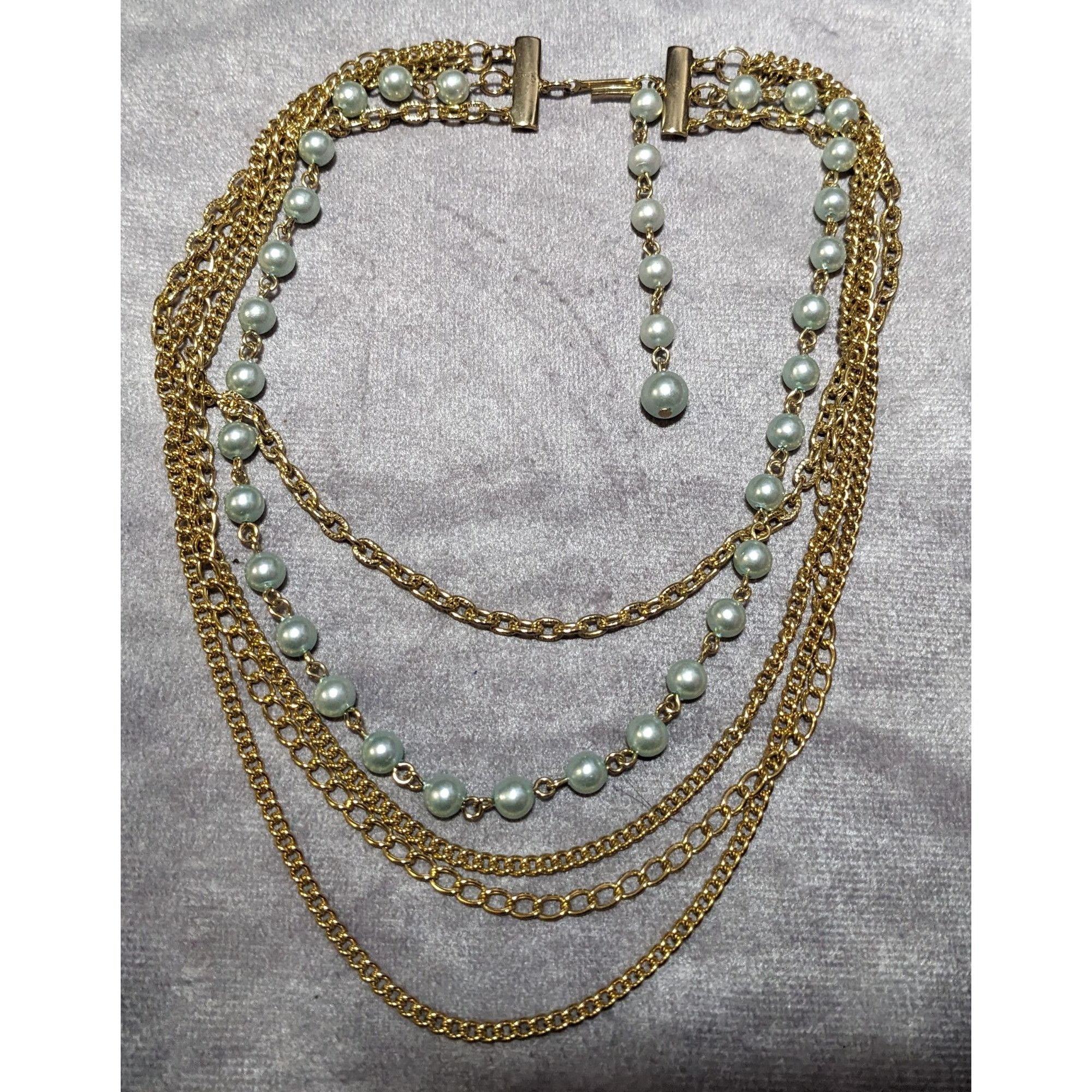 Other Vintage Pastel Blue And Gold Multilayer Necklace Size ONE SIZE - 10 Thumbnail