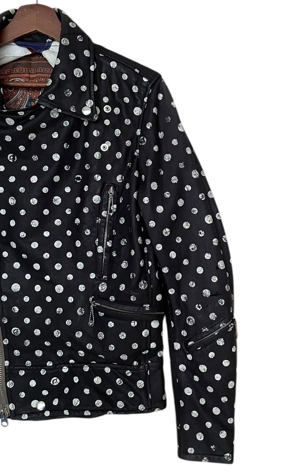 Seditionaries Vintage Brand Double Collar Polka Dot Leather Jacket 1990s Size US M / EU 48-50 / 2 - 4 Thumbnail